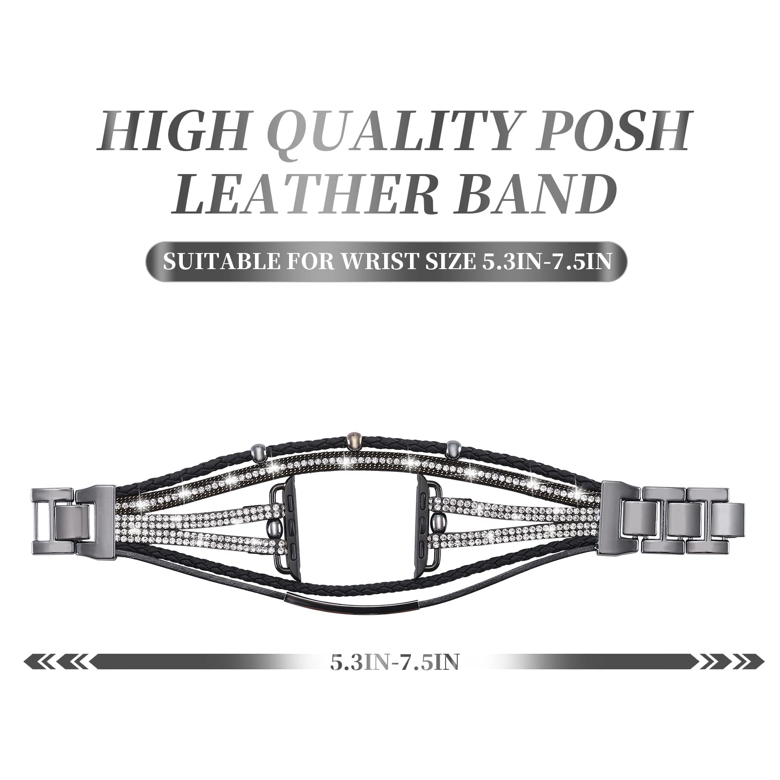 Yoswan Leather Bracelet Compatible With Apple Watch Band 38Mm 40Mm 41Mm Women, Dressy Boho Bling Jewelry Multilayer Wrap Strap F