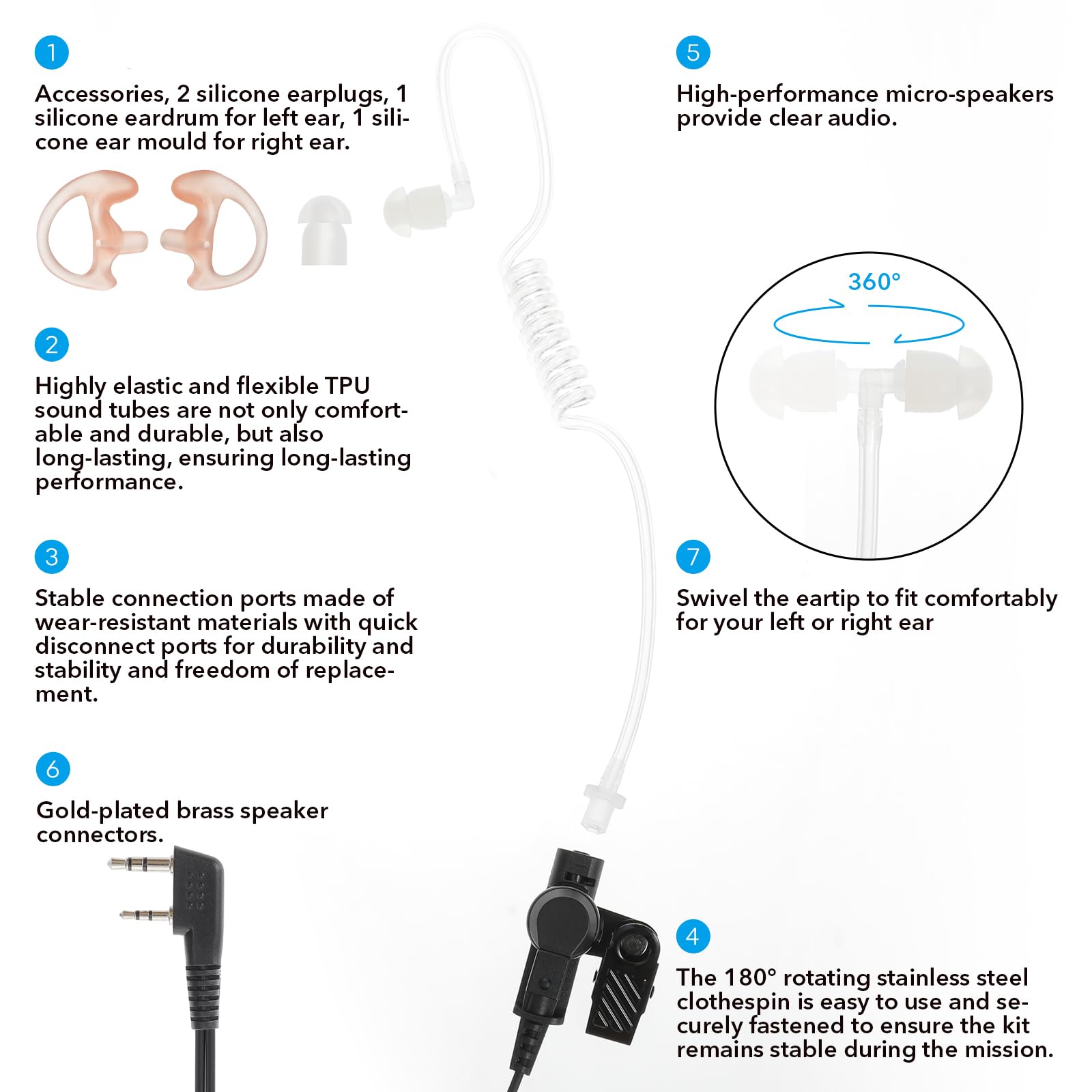 Walkie Talkie Earpiece With Mic/Ptt Acoustic Tube Headset For Kenwood Baofeng Samcom Btech Retevis Walkie Talkies Radios And Bf