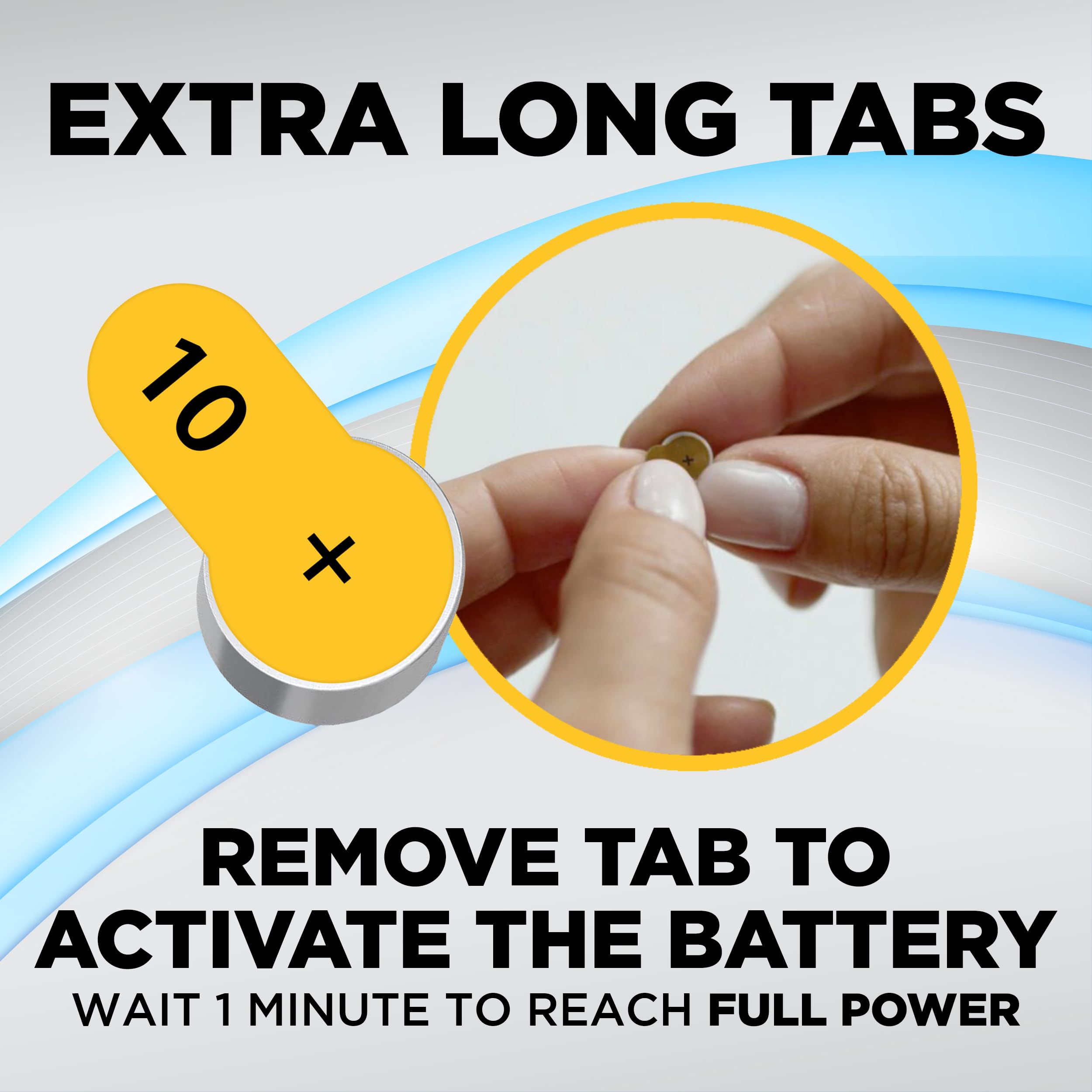Powermax Size 10 Hearing Aid Batteries, 180 Count Long Lasting Battery Pack, Yellow Long Tab For Easy Change