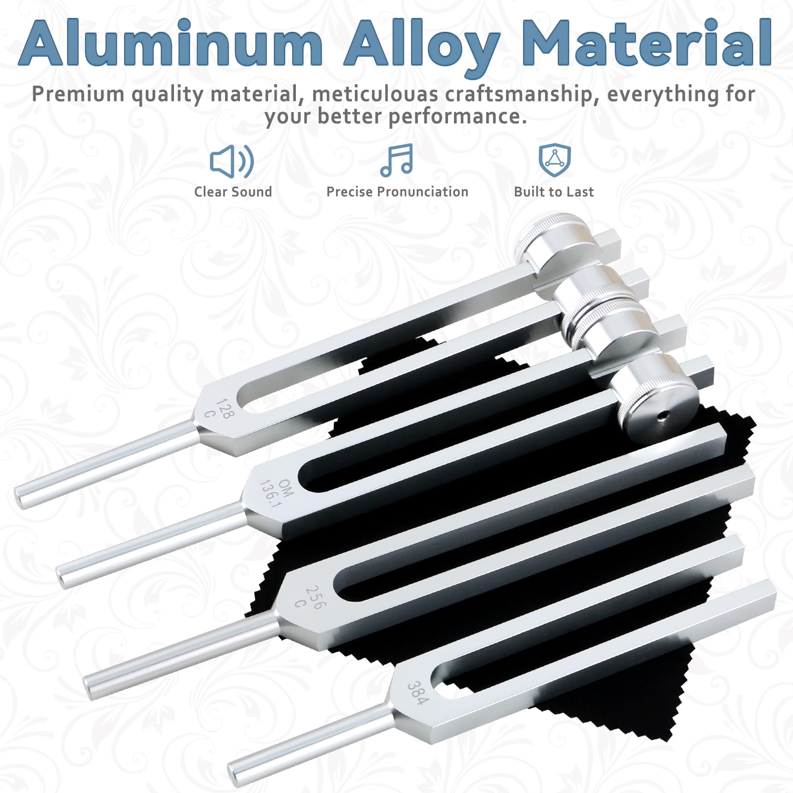 Eastrock Tuning Fork 4 Pcs Set For Music (384 Hz, 256 Hz, Om136.1 Hz, 128 Hz) For Sound Healing Meditation Energy Work Therapy Y