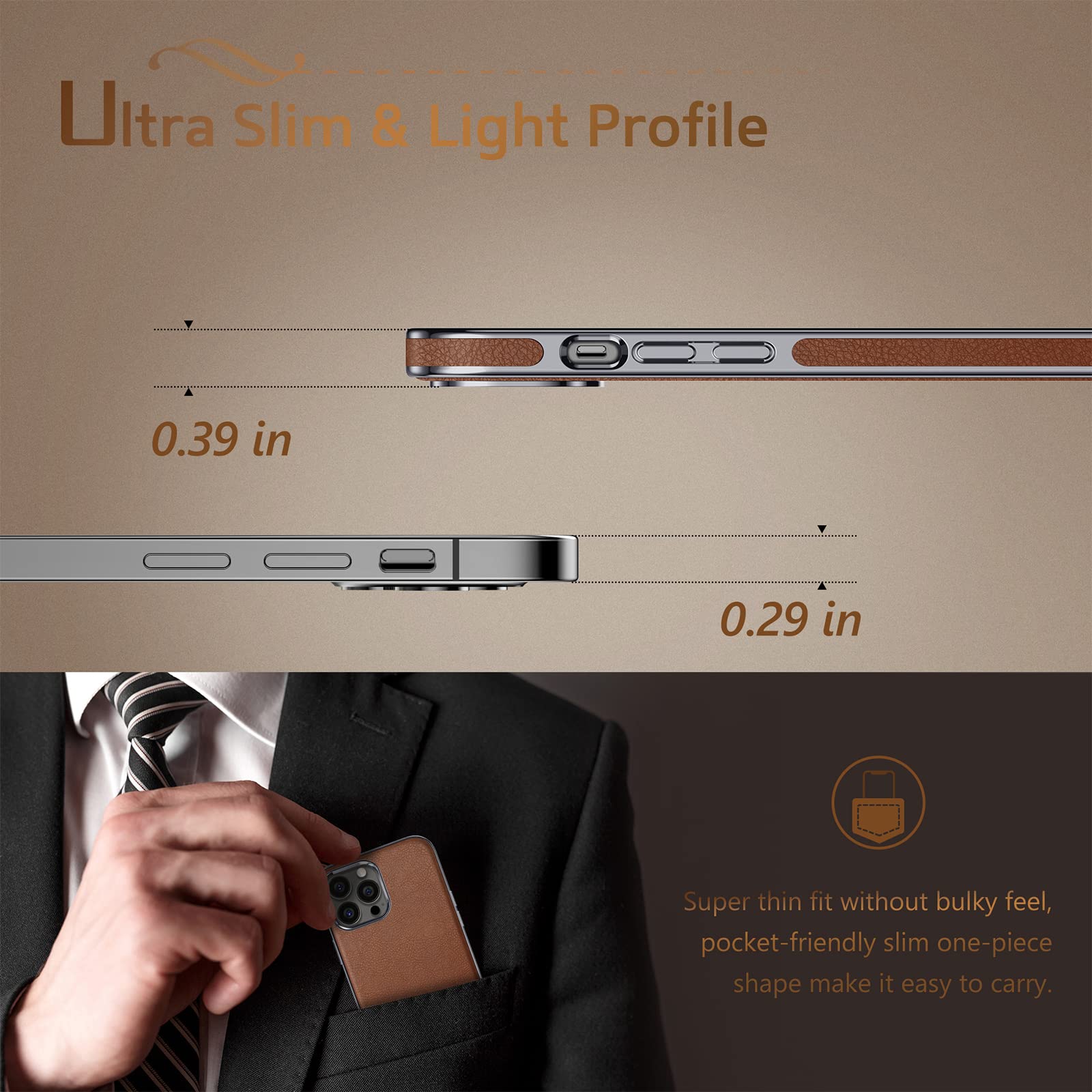 Lohasic Compatible With Iphone 13 Pro Max Case, Luxury Leather Slim Business Classic Elegant Cover Shockproof Protective Phone C