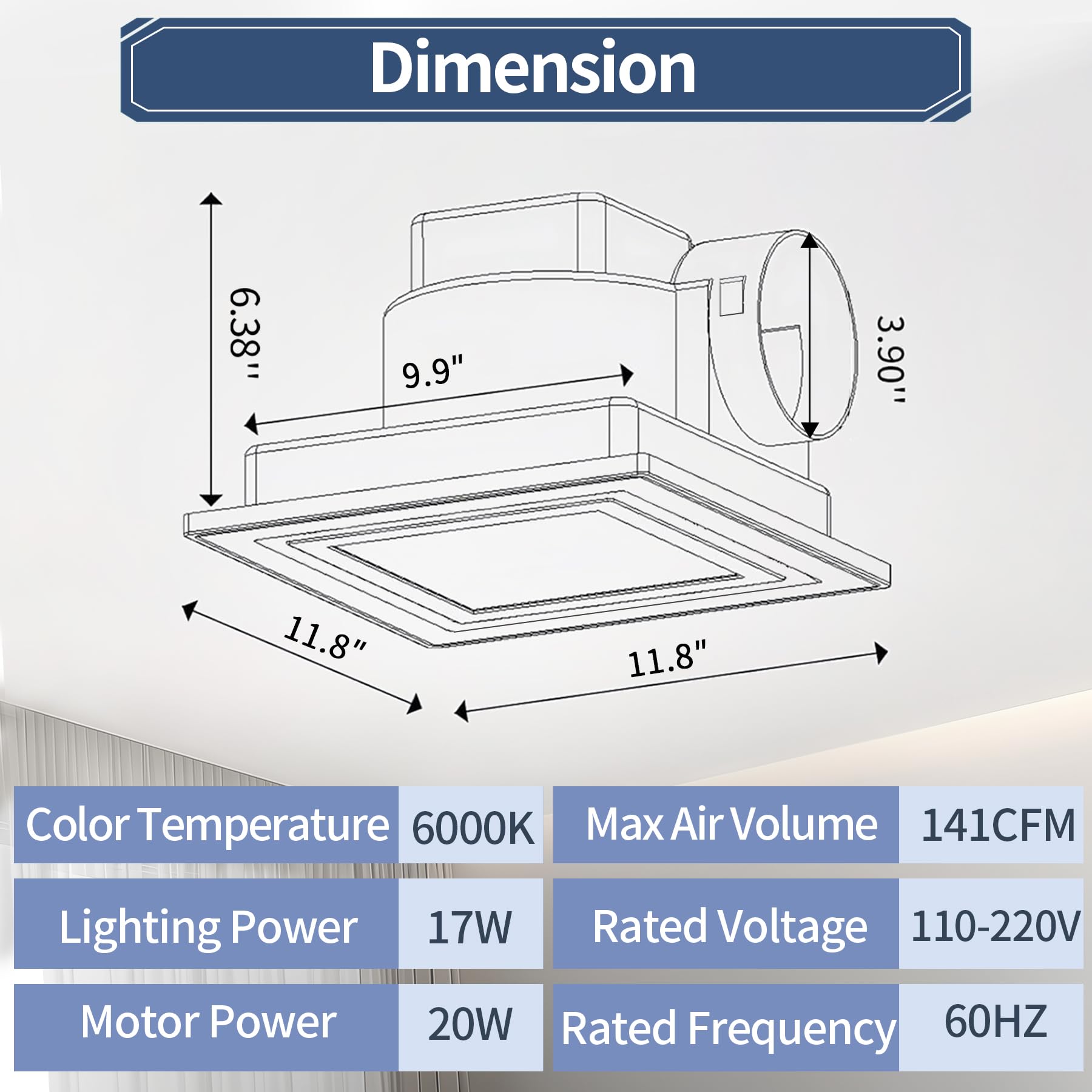 Yopmb Bathroom Exhaust Fan With Led Light, Square Ceiling Mount Quiet Exhaust Fan For Bathroom/Restroom/Shower/Home/Office,1.0 S