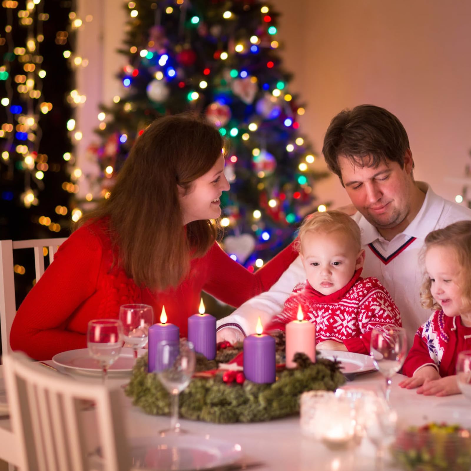 Daord D2 X H4 Advent Led Candles Set Of 4 Christmas Led Flameless Pillar Candle 3 Purple And 1 Pink For Advent Rituals Festival