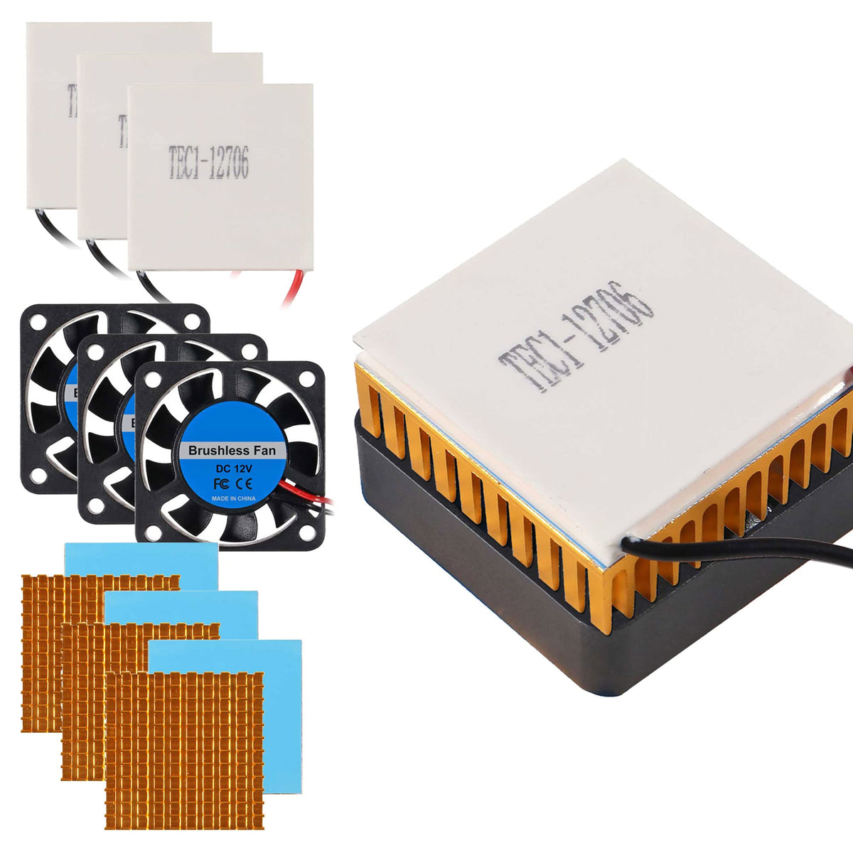 Alamscn 3 Sets Tec1 12706 Semiconductor Refrigeration 12V 6A Heatsink Thermoelectric Cooler Cooling Peltier Plate + Aluminum Hea
