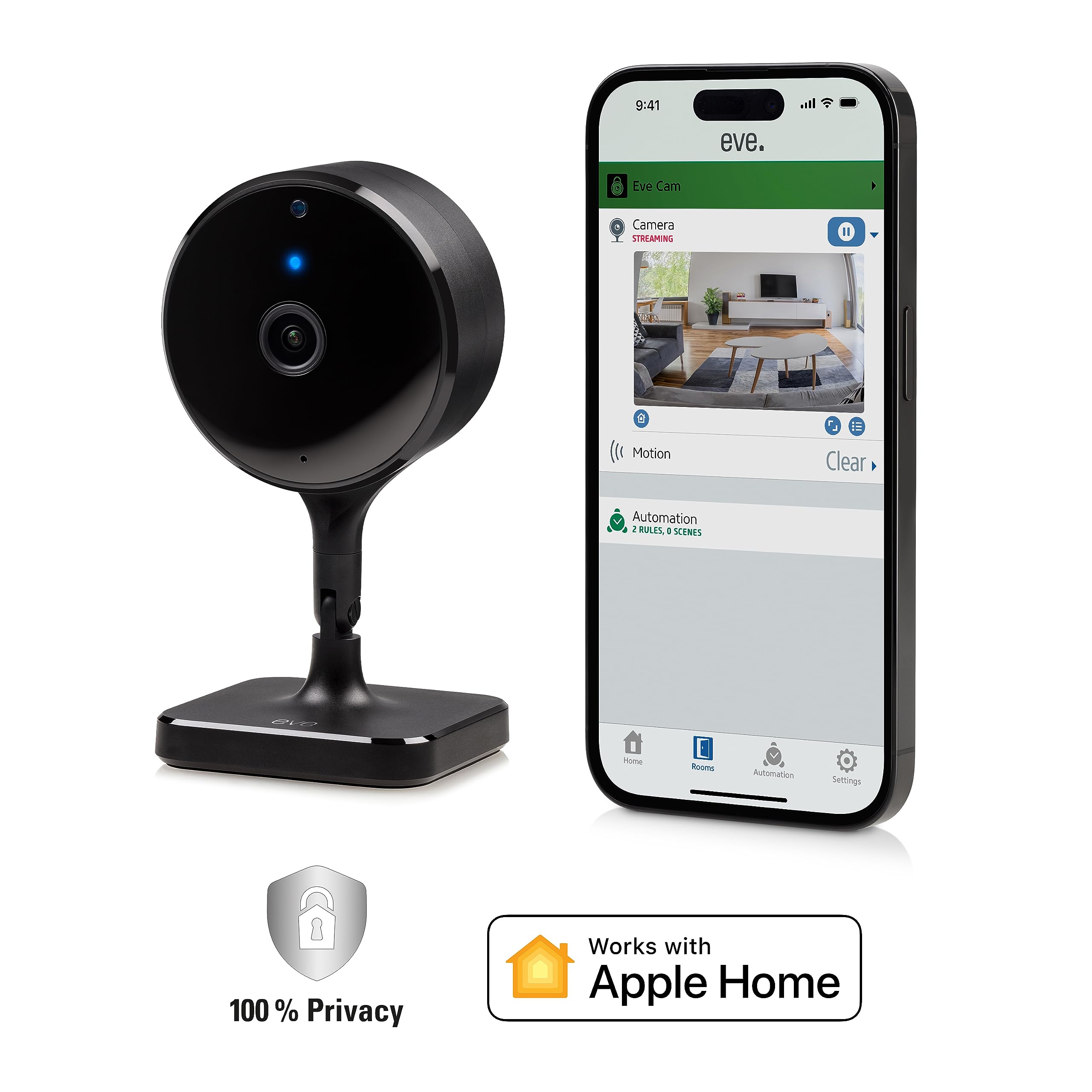 Eve Cam   Smart Indoor Camera, 1080P Resolution, Wi Fi, 100% Privacy, Homekit Secure Video, Iphone Notifications, Microphone And
