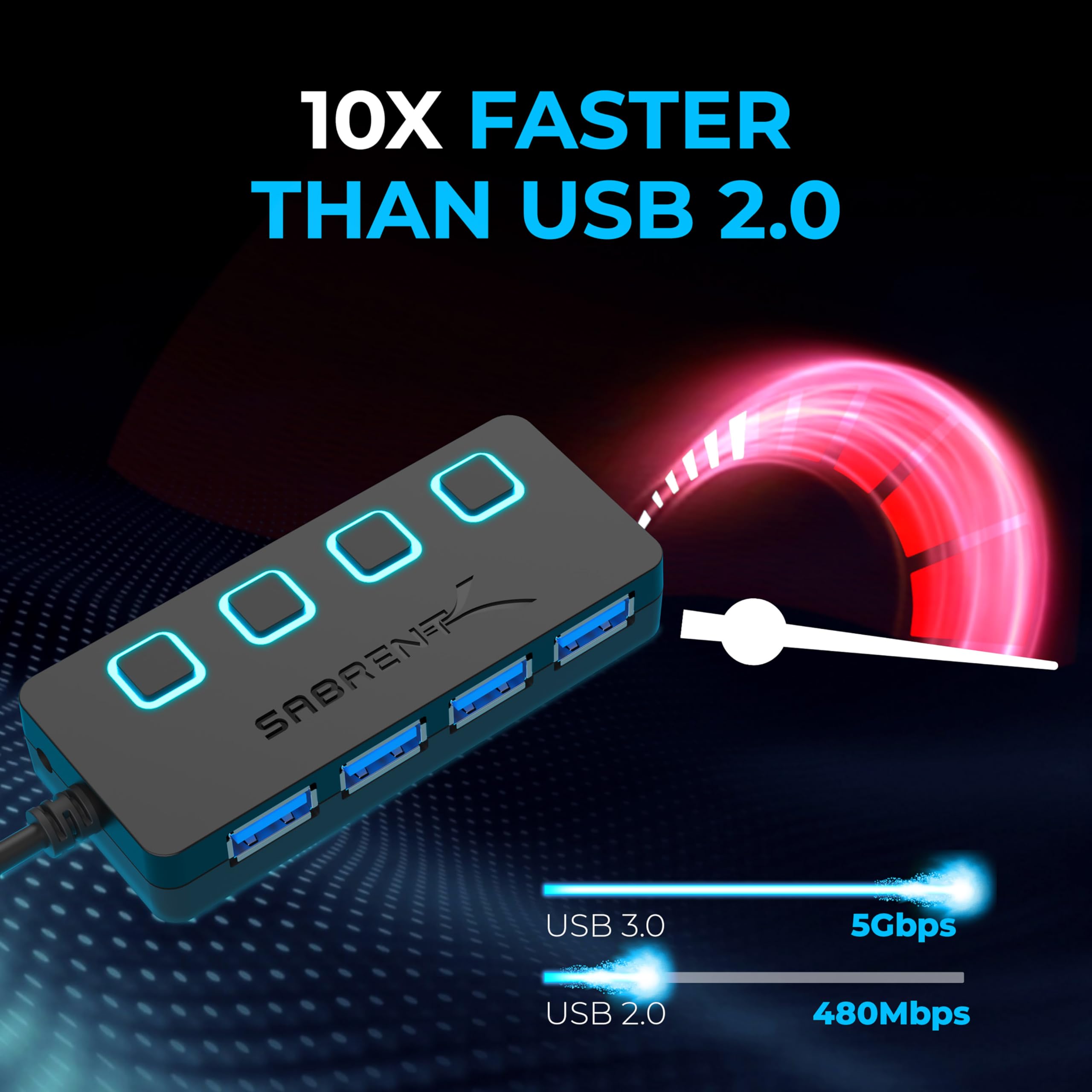 Sabrent 4 Port Usb 3.0 Hub With Individual Led Lit Power Switches, Includes 5V/2.5A Power Adapter (Hb Ump3)