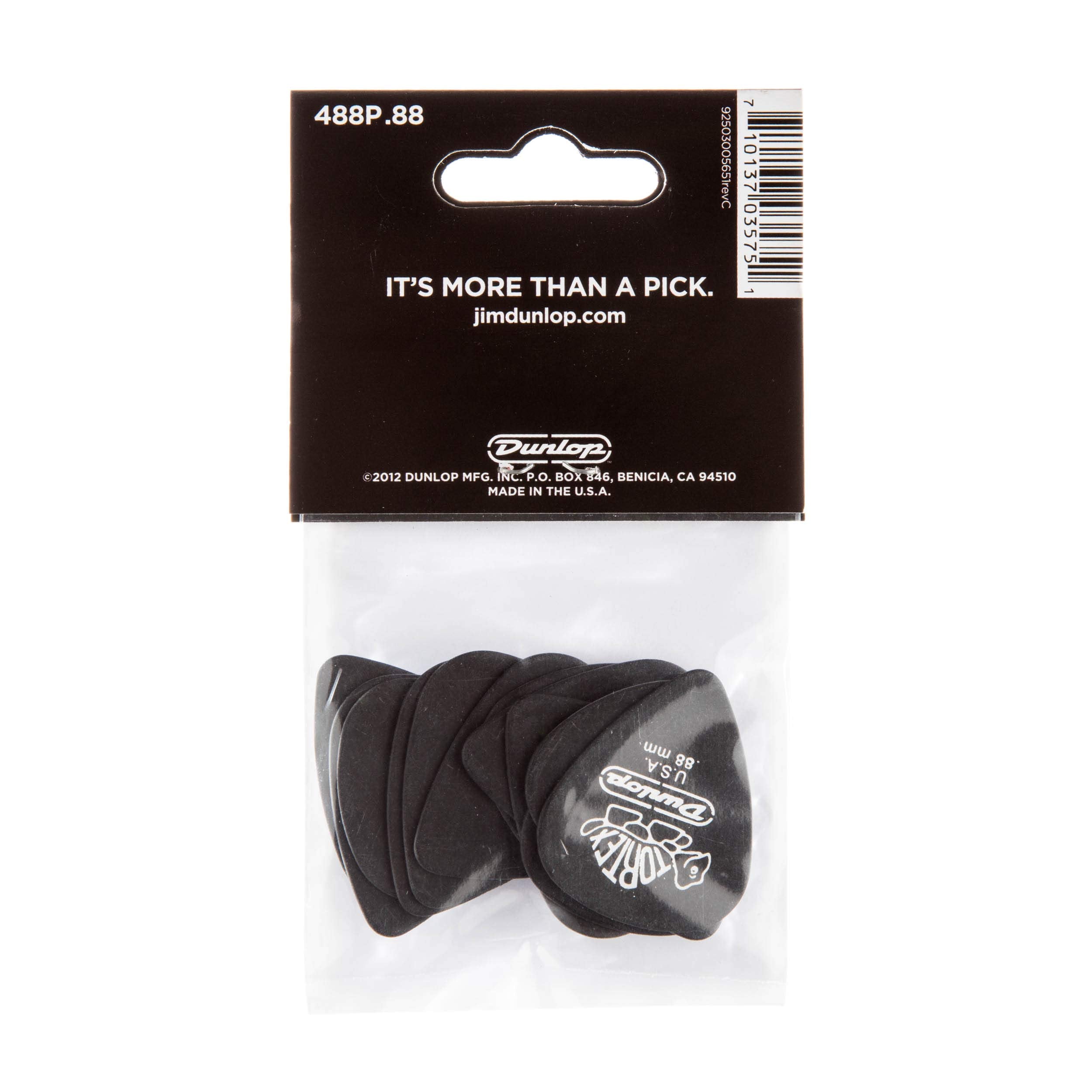 Dunlop 488P.88 Tortex Pitch Black, .88Mm, 12/Players Pack