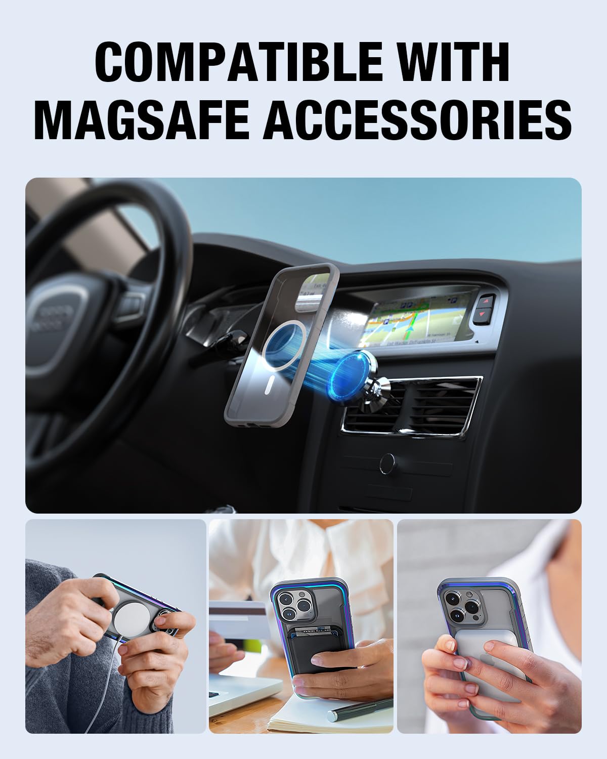 Raptic Shield Magnetic For Iphone 15 Pro Max Case, Compatible With Magsafe, Shockproof Protective Clear Case, Military Grade 10F