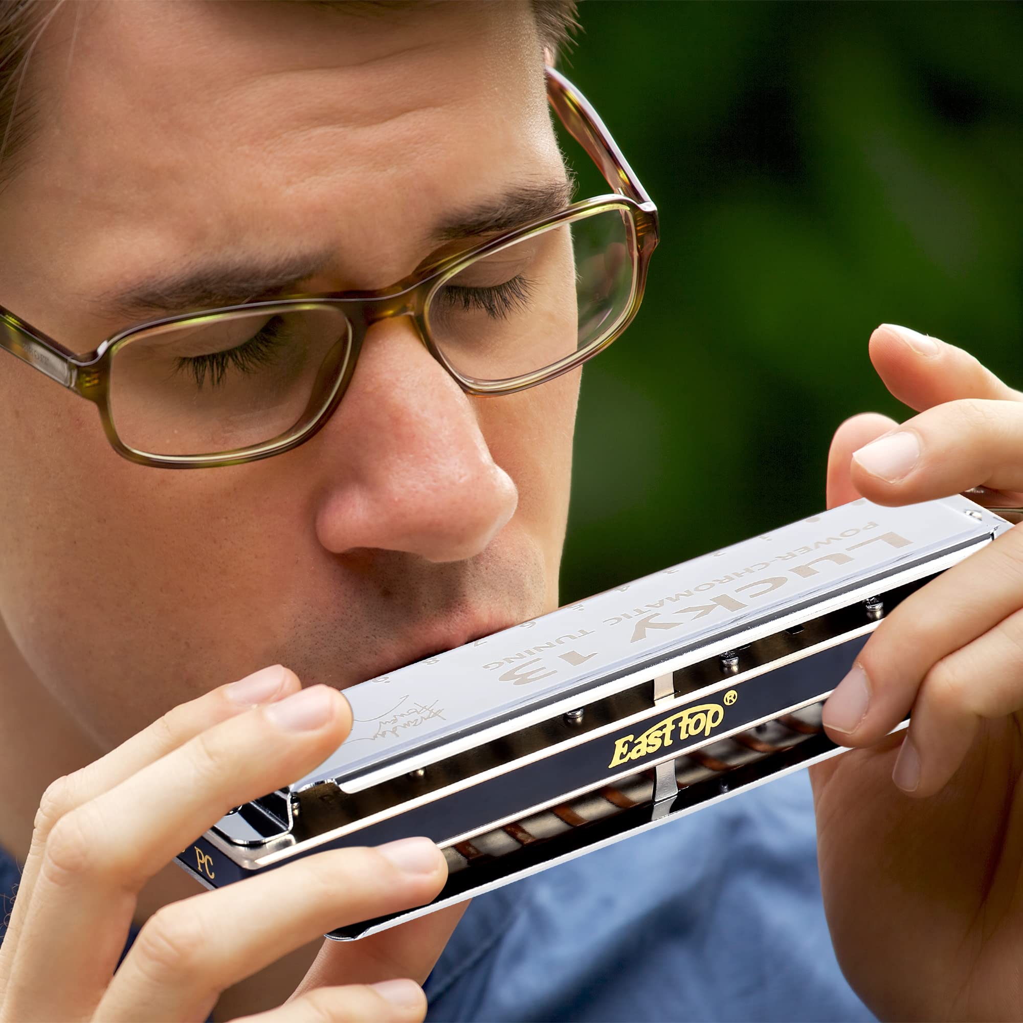 East Top Lucky 13 Bass Plus Blues Harmonica 13 Holes Diatonic Harp Mouth Organ Professional Musical Instruments Powerchromatic C