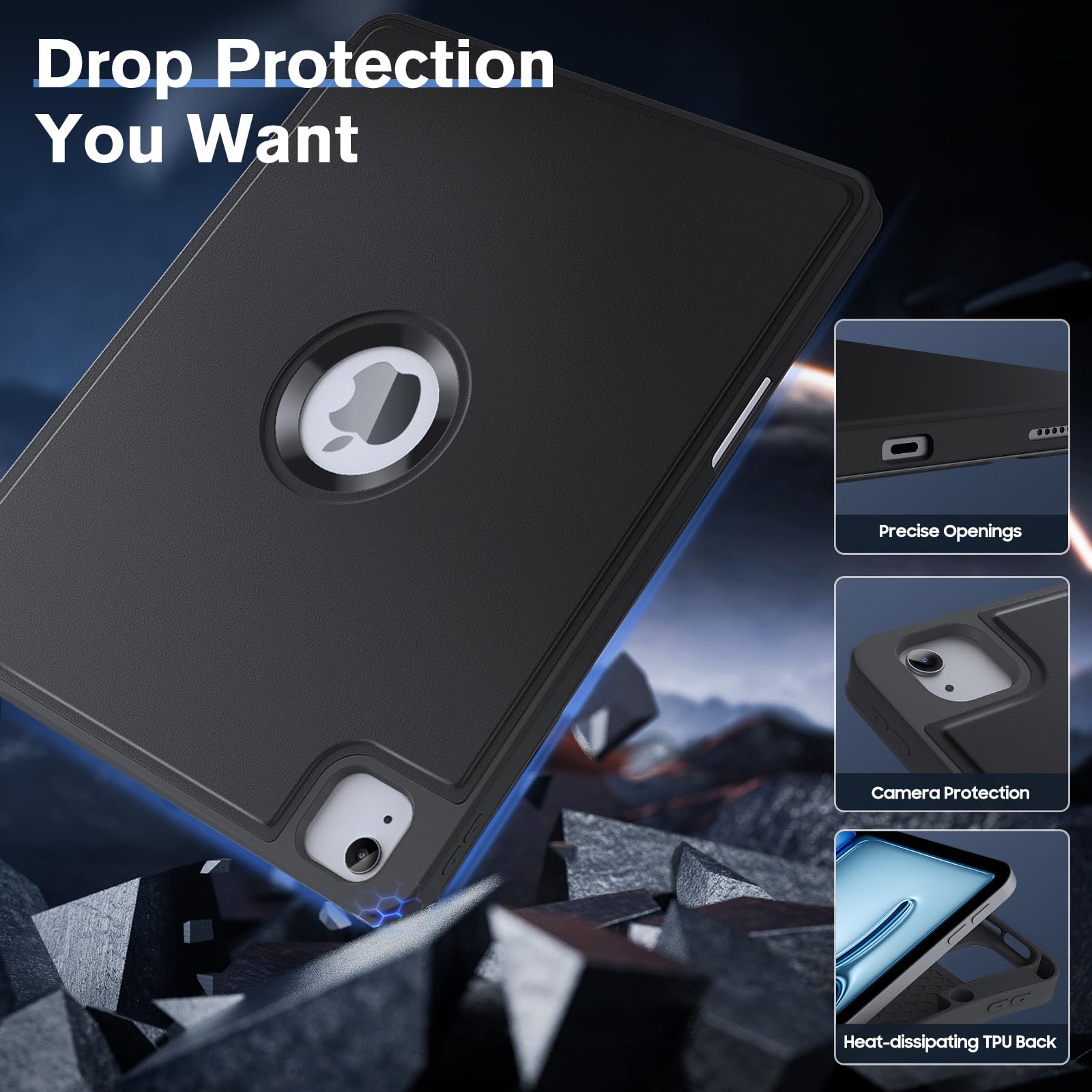 MoKo for iPad Air 13 Inch Case M2 2024/ iPad Pro 12.9 Case (6th/5th Gen 2022/2021) with Pencil Holder, Smart Protective Cover for iPad Air 13 inch with Back Trifold Stand, Auto Wake/Sleep, Black