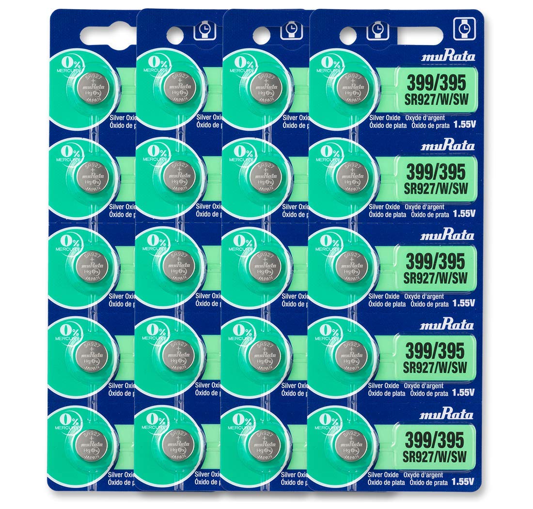 Murata 395/399 Battery Sr927/W/Sw 1.55V Silver Oxide Watch Button Cell (20 Batteries)