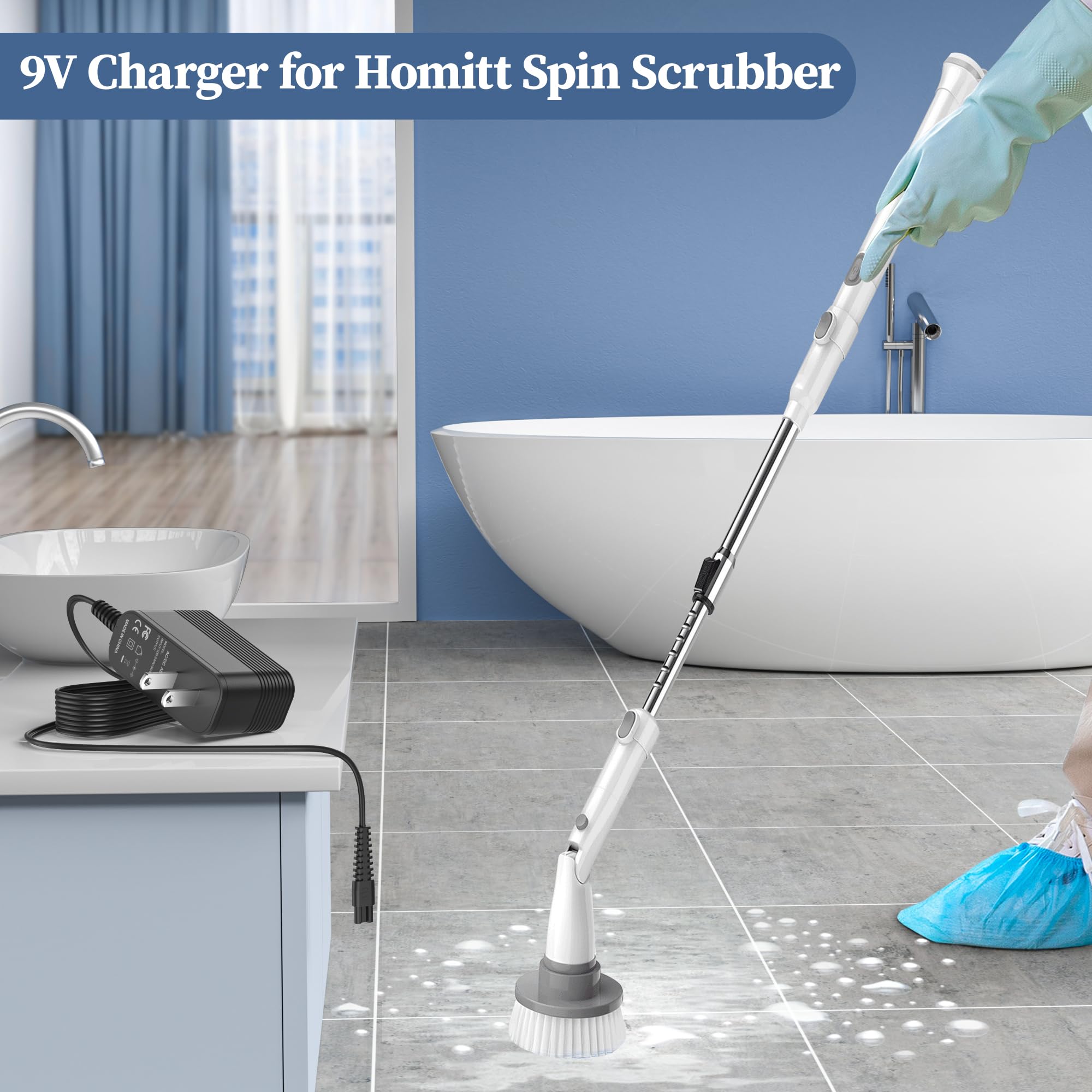 9V Adapter For Homitt Electric Spin Scrubber Charger Power Supply For Homitt Hm115C Hm115Cw Hm115Cd Hm115Cg Hm204C Power Cord 2