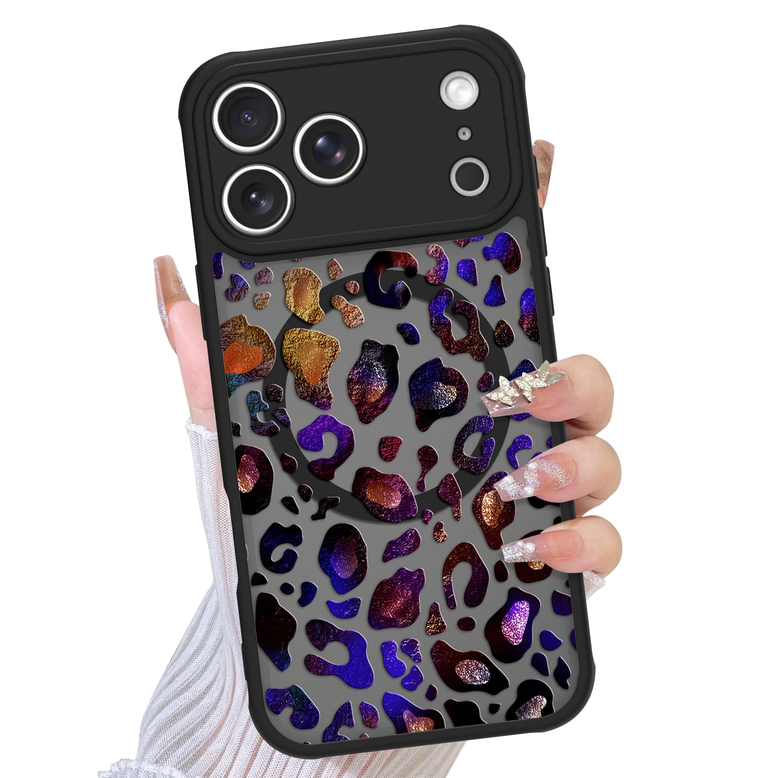 TEAUGHT Compatible with iPhone 17 Pro Max Case Support for MagSafe Cute Pattern Iridescent Leopard Cheetah Design Camera Protect