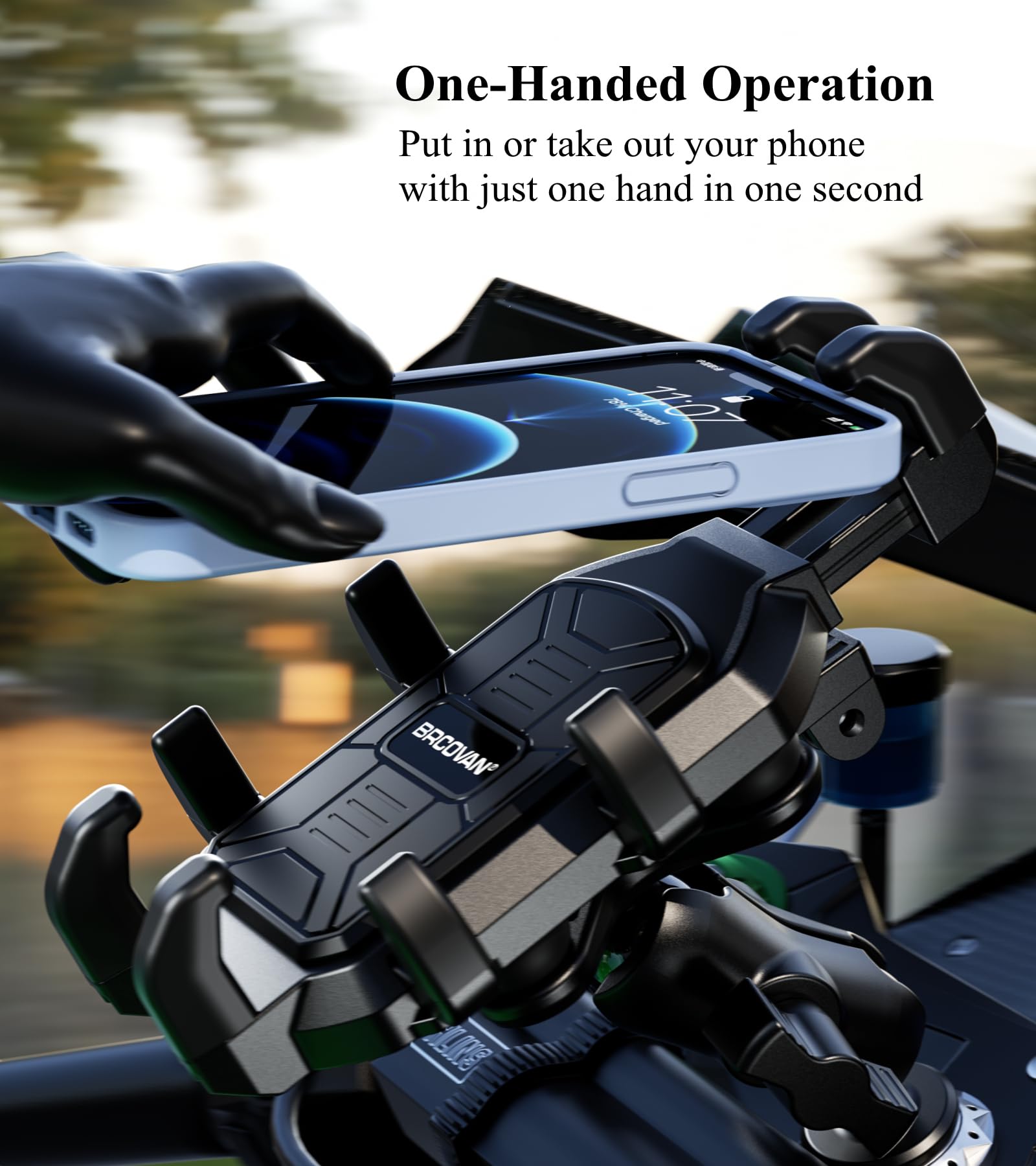 Brcovan Motorcycle Fork Stem Phone Mount With Vibration Dampener, Adjustable Heavy Duty Motorcycle Cellphone Holder Fit Stem Tub