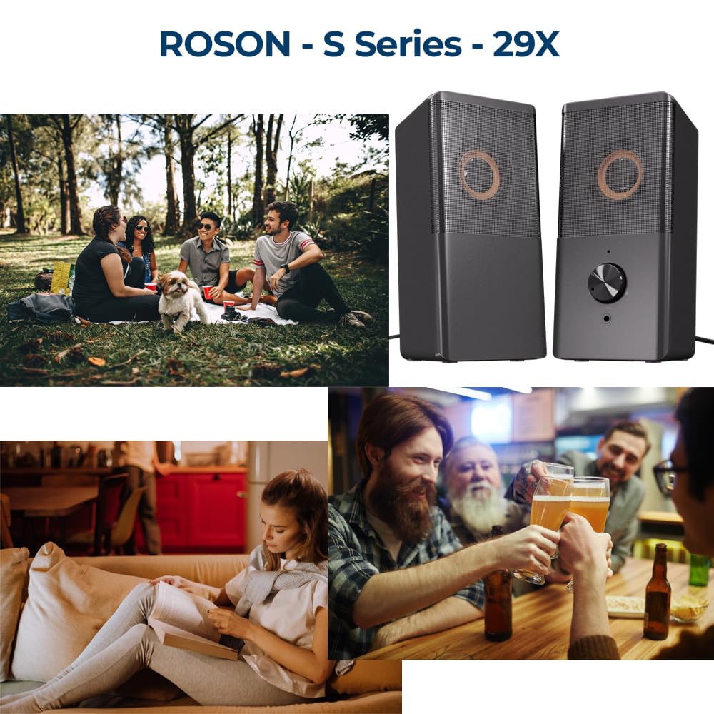 Roson Computer Speaker, Compact Size Speaker With Headphone Jack, Enhanced Bass And Volume Control, Stereo 2.0 Usb Powered 3.5Mm