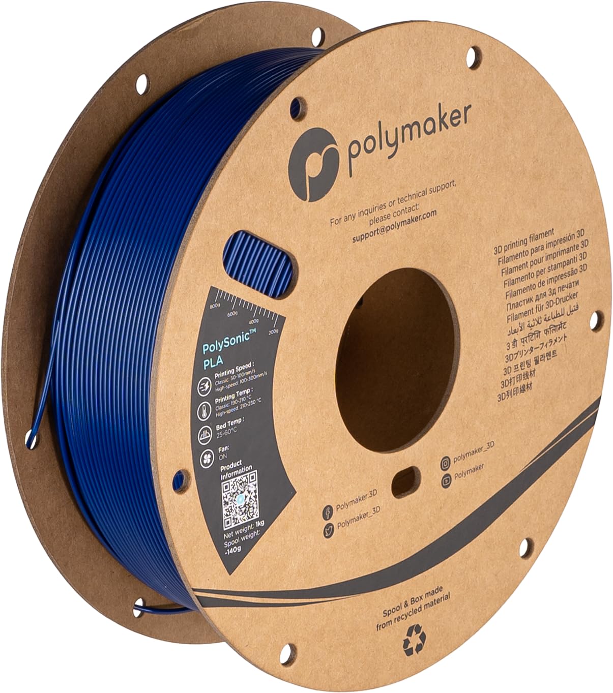 Polymaker High Speed PLA Pro Filament 1.75mm, Blue PolySonic PLA Pro 3D Printer Filament 1kg - Stronger Fast Printing PLA Filame