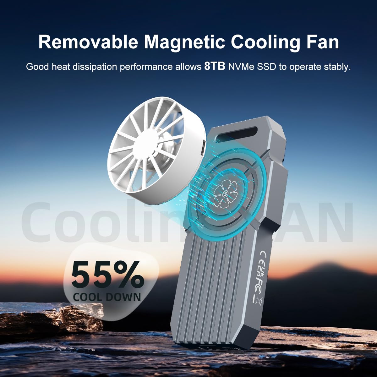 MAIWO M.2 NVMe SSD Enclosure 40Gbps USB4 Removable Fan K1719 Aluminum Alloy Grey