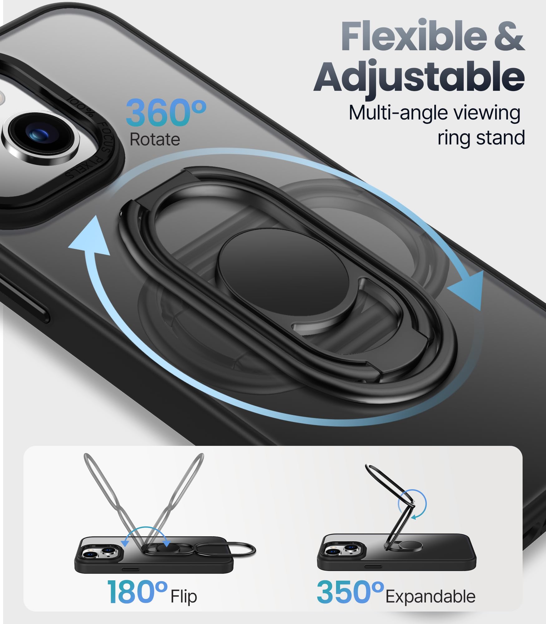 Shields Up For Iphone 15 Plus Case With Stand, Phone Case With Double Ring Holder [Adjustable & Foldable] Protective Translucent