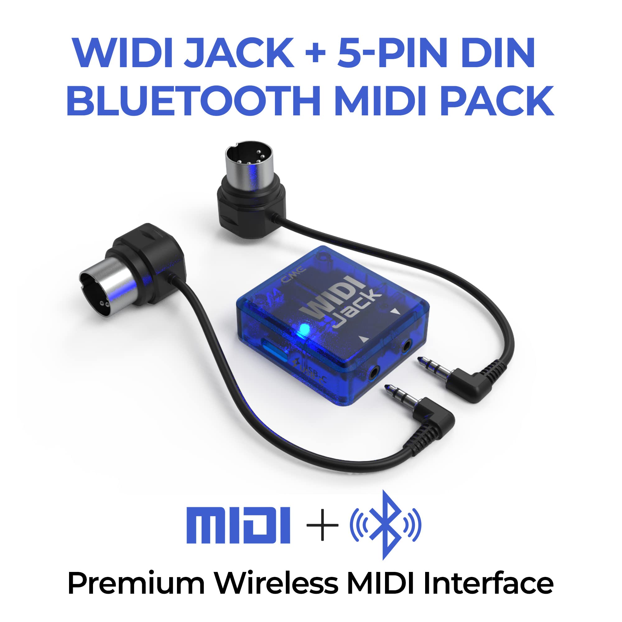 Cme Widi Jack + Din-5 Midi Cable Pack - Bluetooth Midi Interface With 5-Pin Din Midi Cables Included - Works With All Din-5 Midi