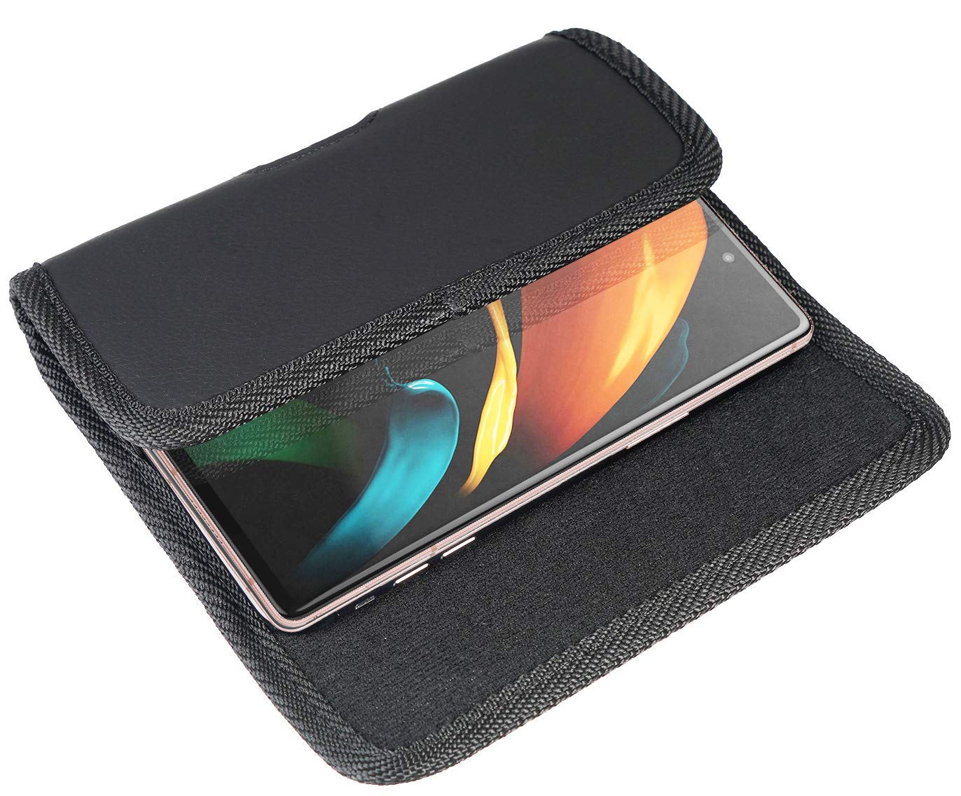 Case For Galaxy Z Fold 5 Phone, Nakedcellphone Black Vegan Leather Horizontal Pouch [Metal Belt Clip, Magnetic Closure] For Sams