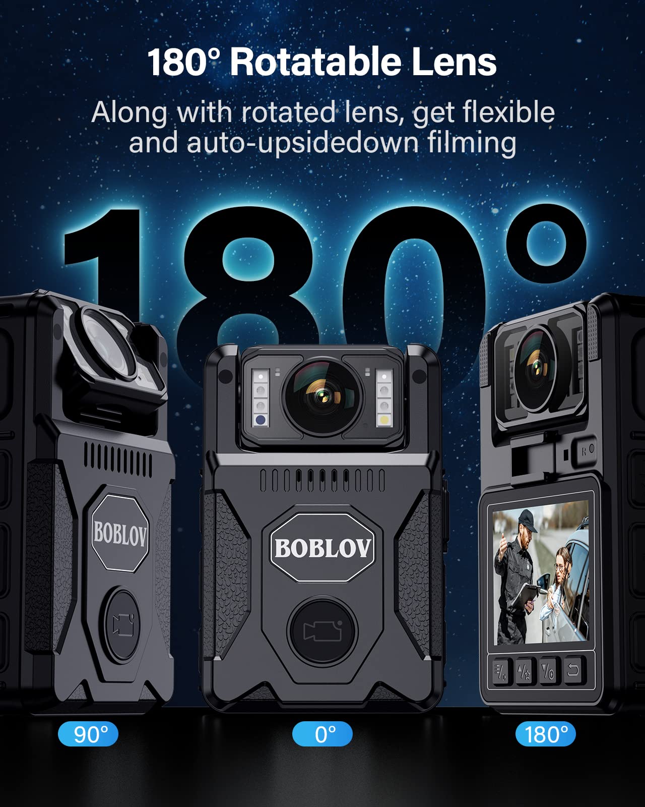 Boblov M7 128Gb Body Worn Camera, 180 Rotate Body Cam, 4000 Mah Battery & Fast Charger, 15 Hrs Video Record, 1080P Body Camera W