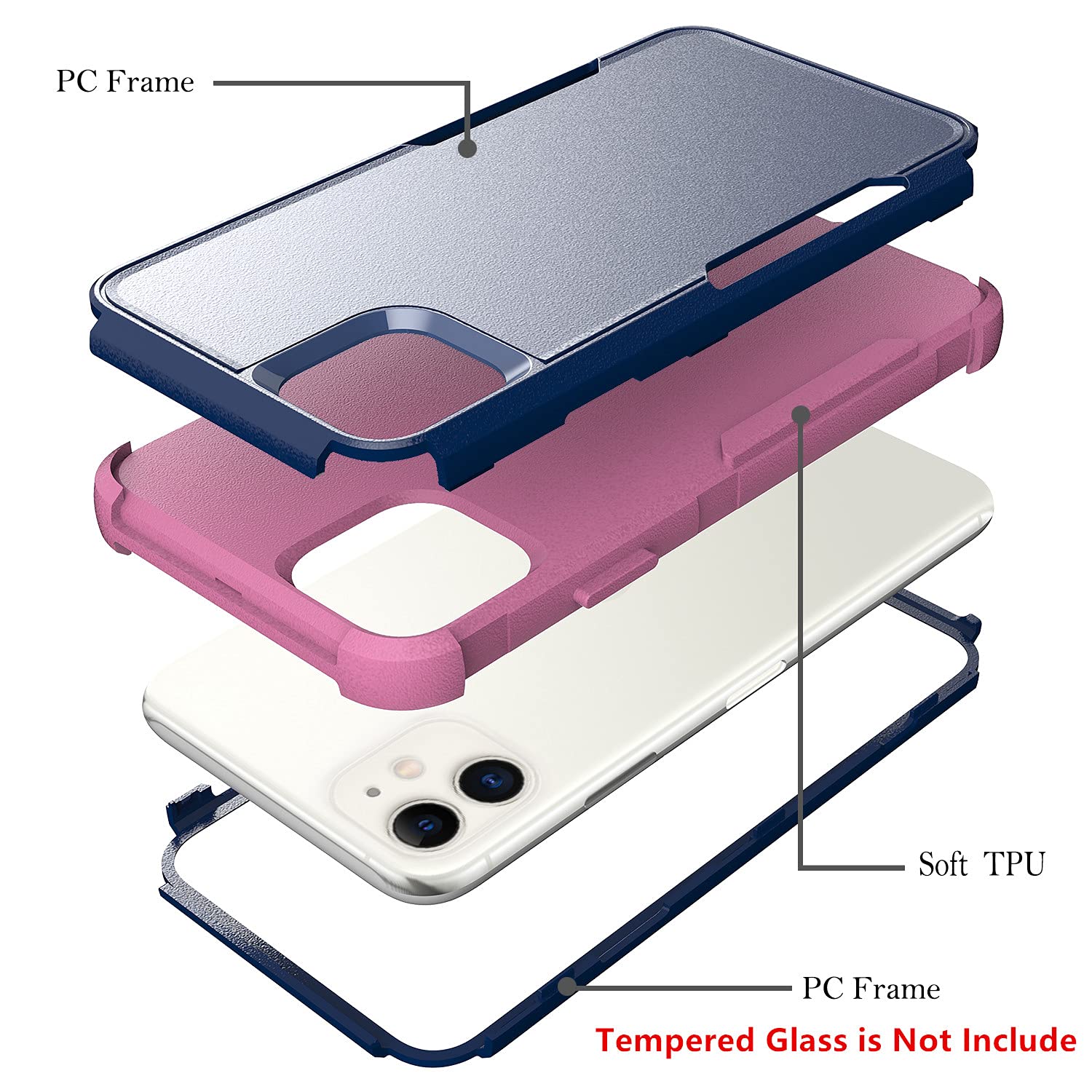 Compatible For Apple Iphone 11 Cases, Cute Women & Girls Heavy Duty [ Blue & Pink ] Cover With [ Shockproof ] Protective Phone C
