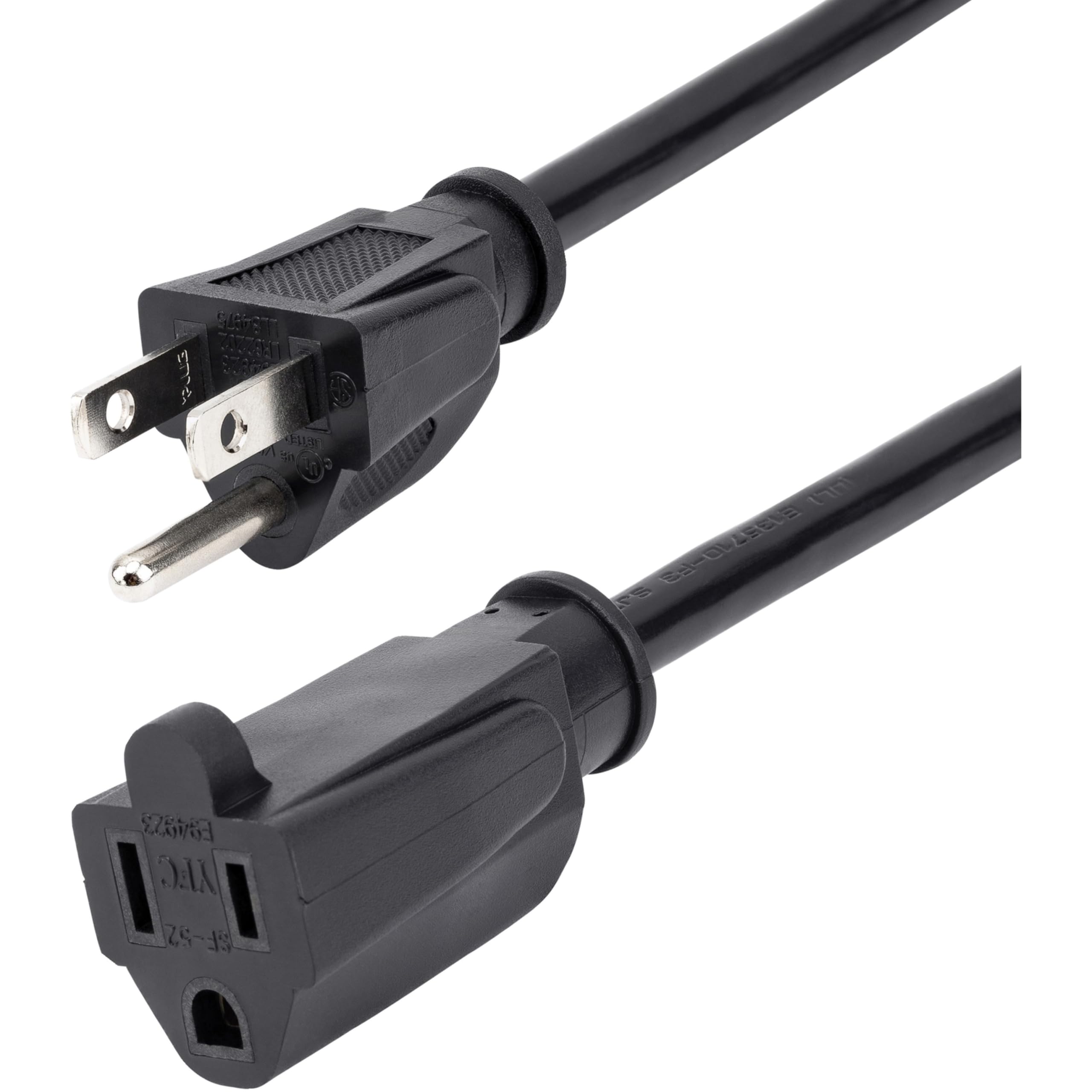 StarTech.com 10ft (3m) Power Extension Cord, NEMA 515R to NEMA 515P Black Extension Cord, 13A 125V, 16AWG, Outlet Extension Po