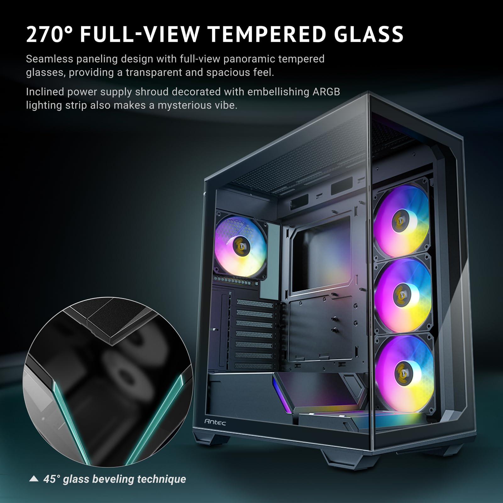 Antec C3 Argb, 3 X 120Mm & 1 X 120Mm Argb Pwm Fans Included, Up To 8 Fans Simultaneously, Type-C,Seamless Tempered Glass Front &