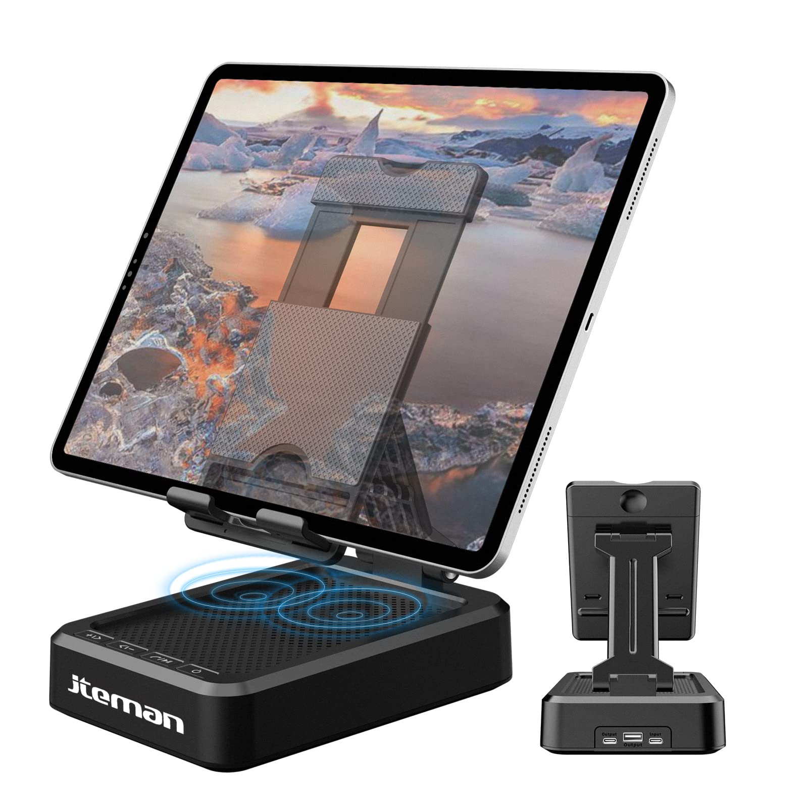 JTEMAN Tablet Stand Adjustable with Bluetooth Speakers,Kitchen Gadgets,Gifts for Women Men,Wireless Bluetooth Speaker Tablet Hol