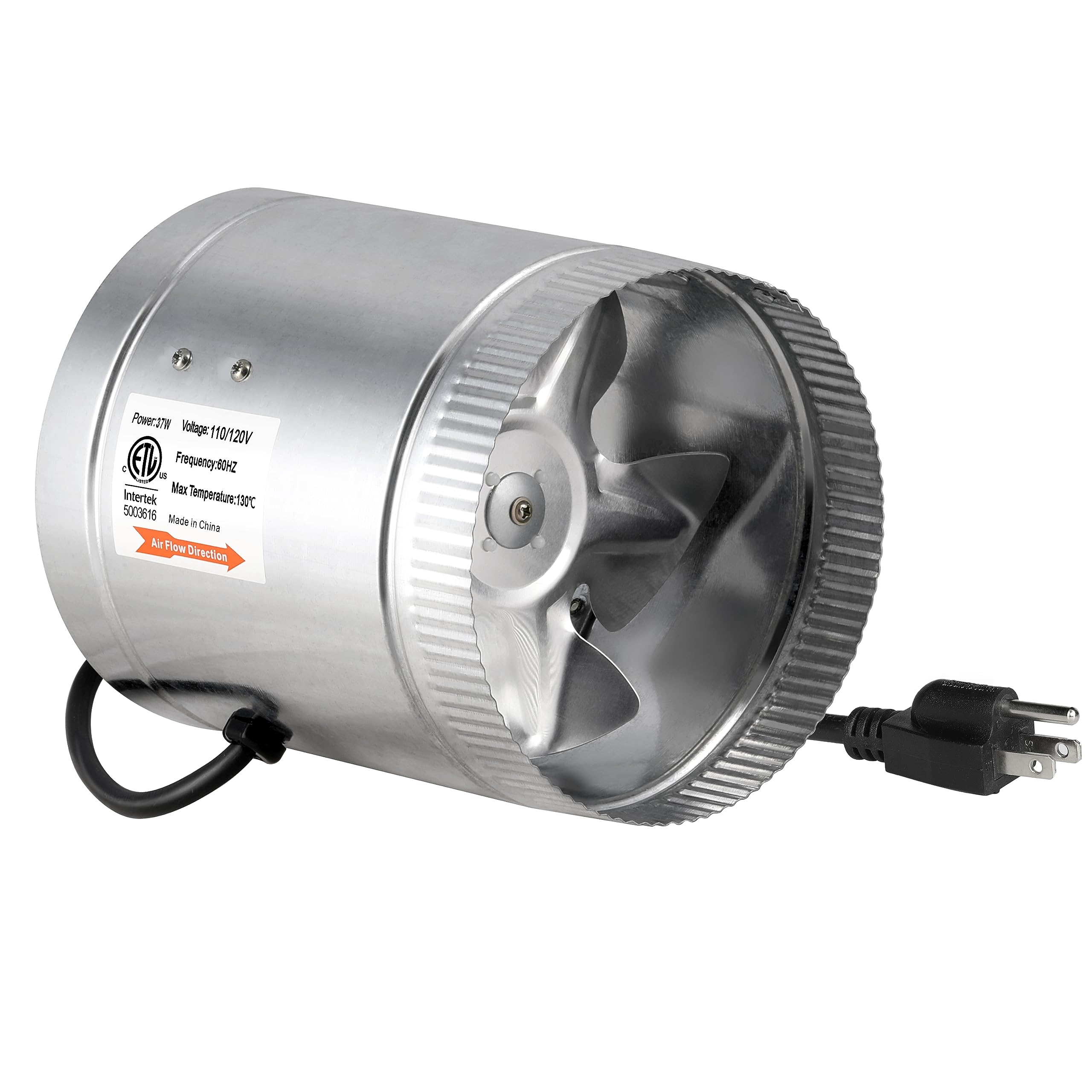 Ipower 6 Inch 240 Cfm Inline Duct Vent Blower Booster Fan For Hvac Exhaust And Intake 5.5' Grounded Power Cord, Low Noise, Silve