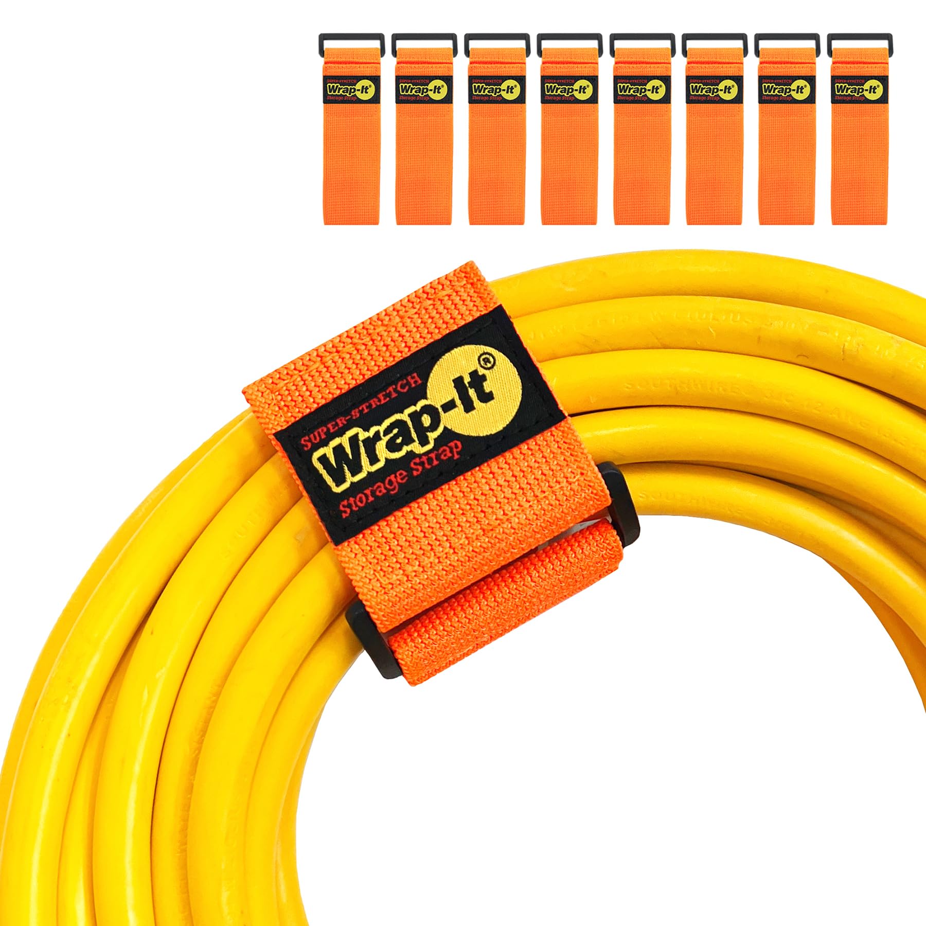 Super Stretch Wrap It Storage Straps   (8) 12'' Orange   Elastic Hook And Loop Cinch Straps   Extension Cord Organizer, Hose And