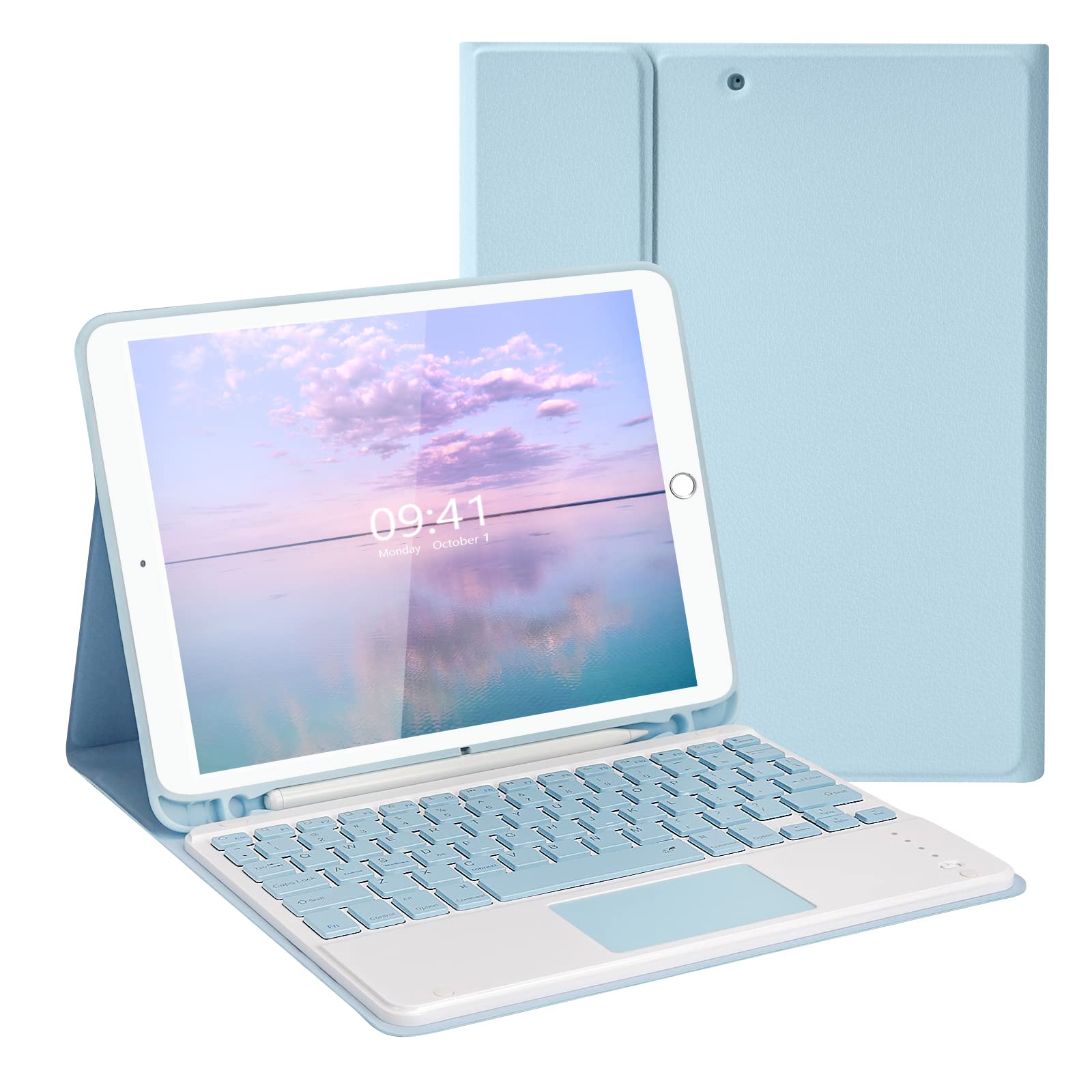 LAMA Wireless Keyboard Case with Touchpad for iPad 10.2 9th 8th 7th Generation, Detachable Bluetooth Keyboard with Pencil Holder