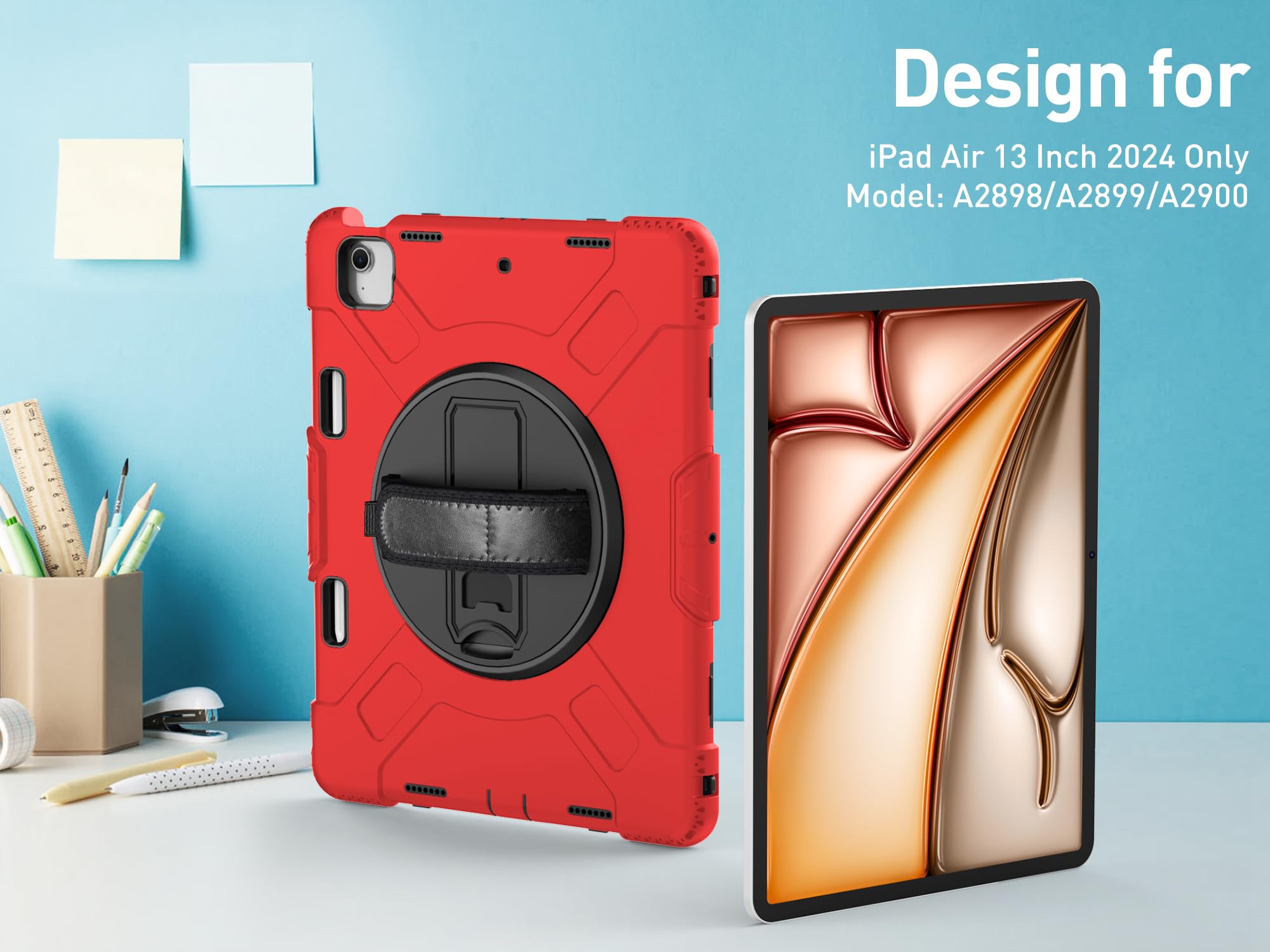 Supfives Case For Ipad Air 13 Inch 2024,Upgraded Military Shockproof Silicone Cover With Screen Protector+Hand Strap+Shoulder St