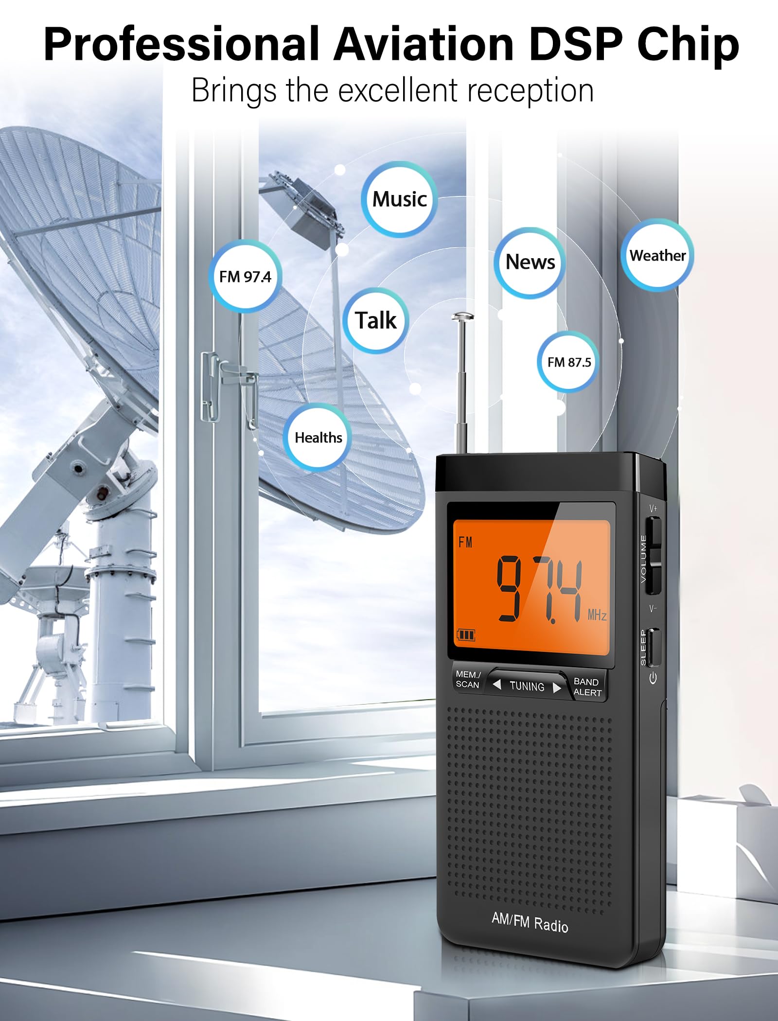 Am Fm Portable Radio Personal Radio With Excellent Reception Battery Operated By 2 Aaa Batteries With Stero Earphone, Large Lcd Screen, Digtail Alarm Clock Radio