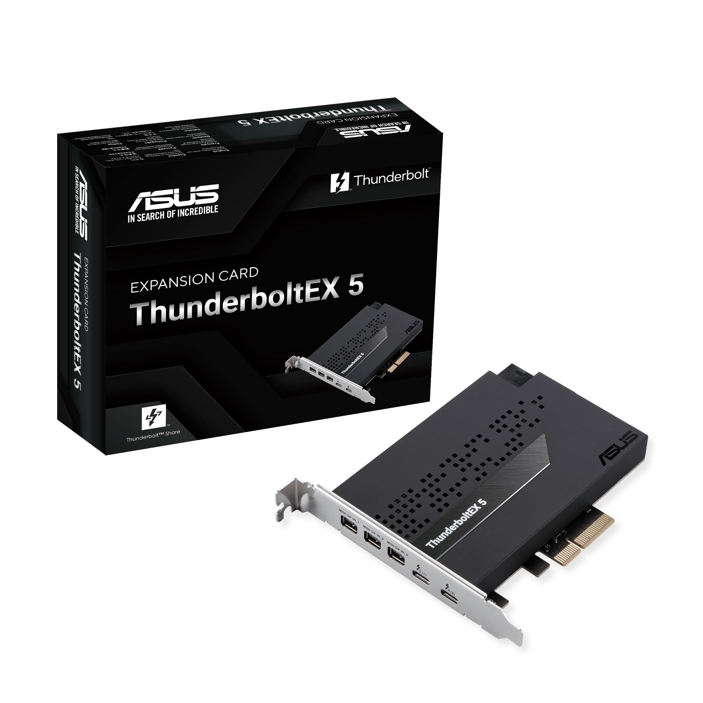 ASUS ThunderboltEX 5 Expansion Card  Dual Thunderbolt 5 USBC Ports, 120Gbps Bandwidth, DisplayPort 2.1, PCIe 4.0 x4, USB4, Com