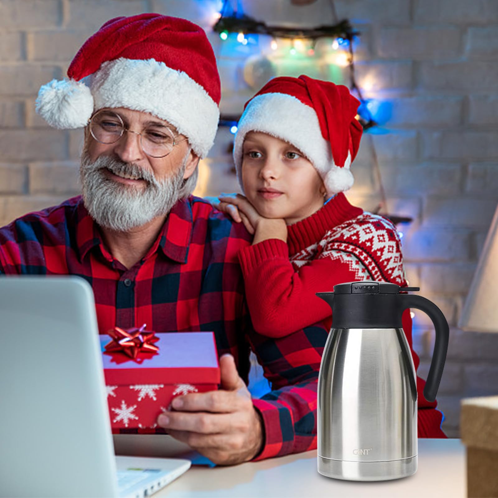 Gint 51Oz Stainless Steel Thermal Coffee Carafe With Lid/Double Walled Vacuum Thermos / 12 Hour Heat Retention (Silver, 1.5L)