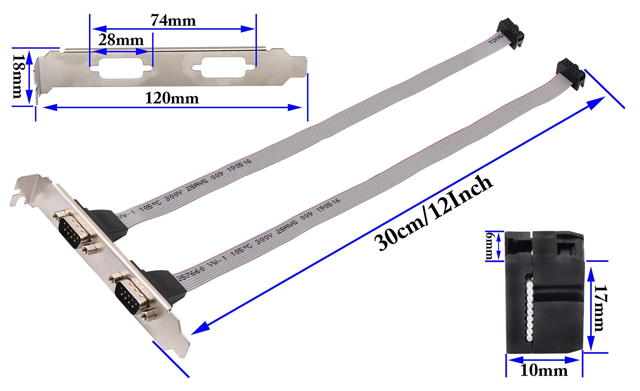 Zdycgtime 2 Port Db9 Rs232Serial Port Bracket To 10 Pin Headerribbon Cable Connector Adapter, Db9 Serial Male To 10P Motherboard