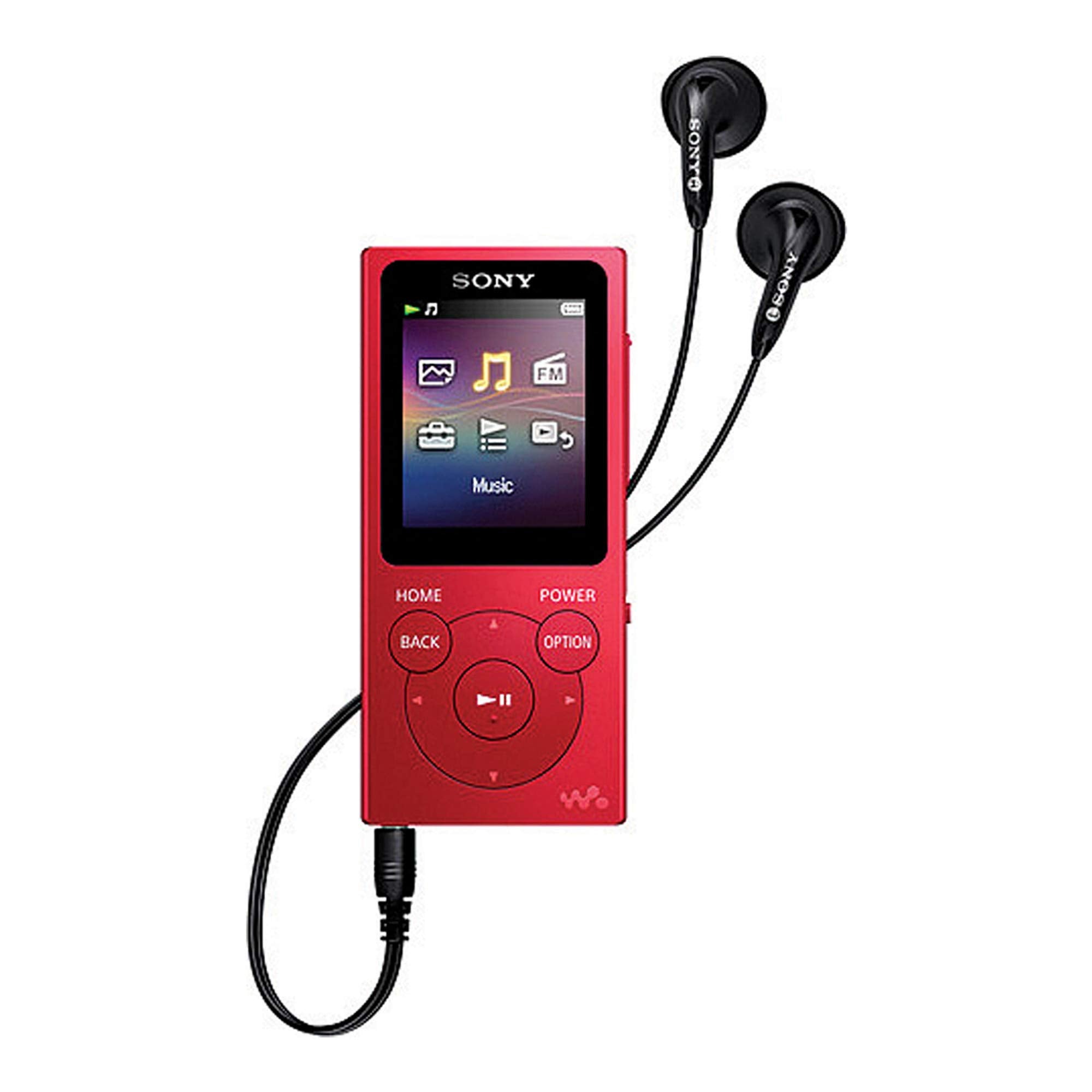 Sony NW E394 8GB Walkman Audio Player (Red) with Sony MDREX15AP Fashion Color EX Series Earbud Headset with Microphone (Black) (2 Items)