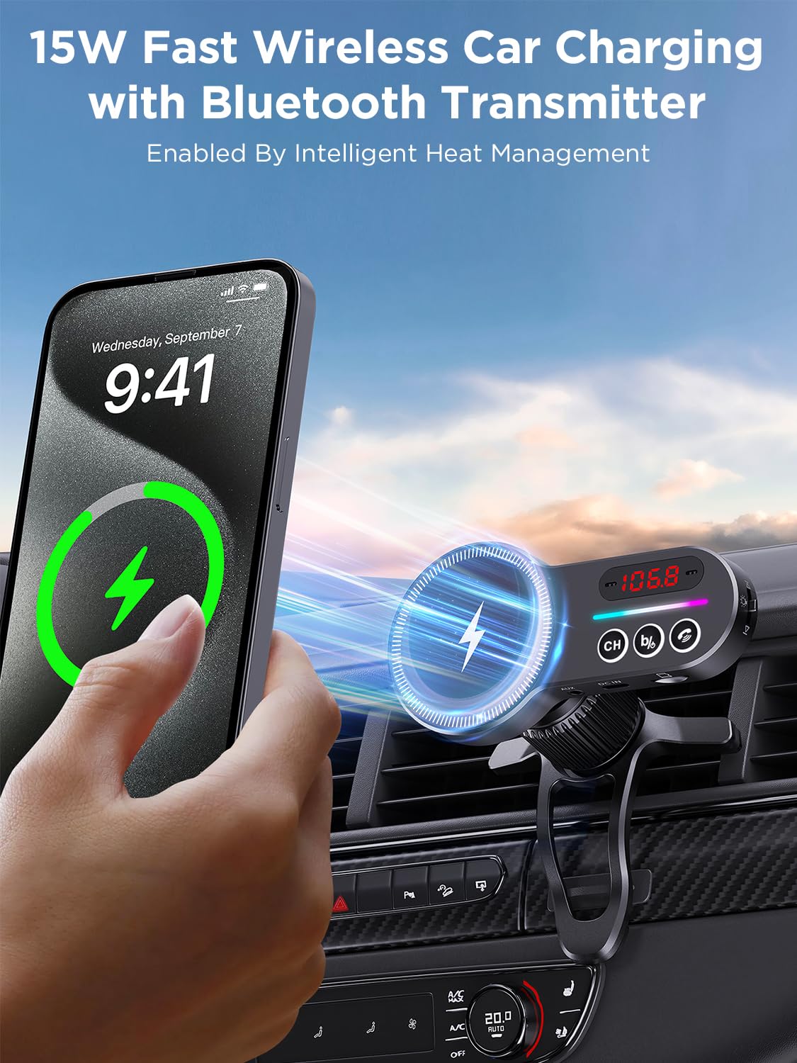 Magift Bluetooth Fm Transmitter For Car, Bluetooth Car Adapter With Magsafe [Magnetic Mount & Closer To Your Eye Level] Tf Card