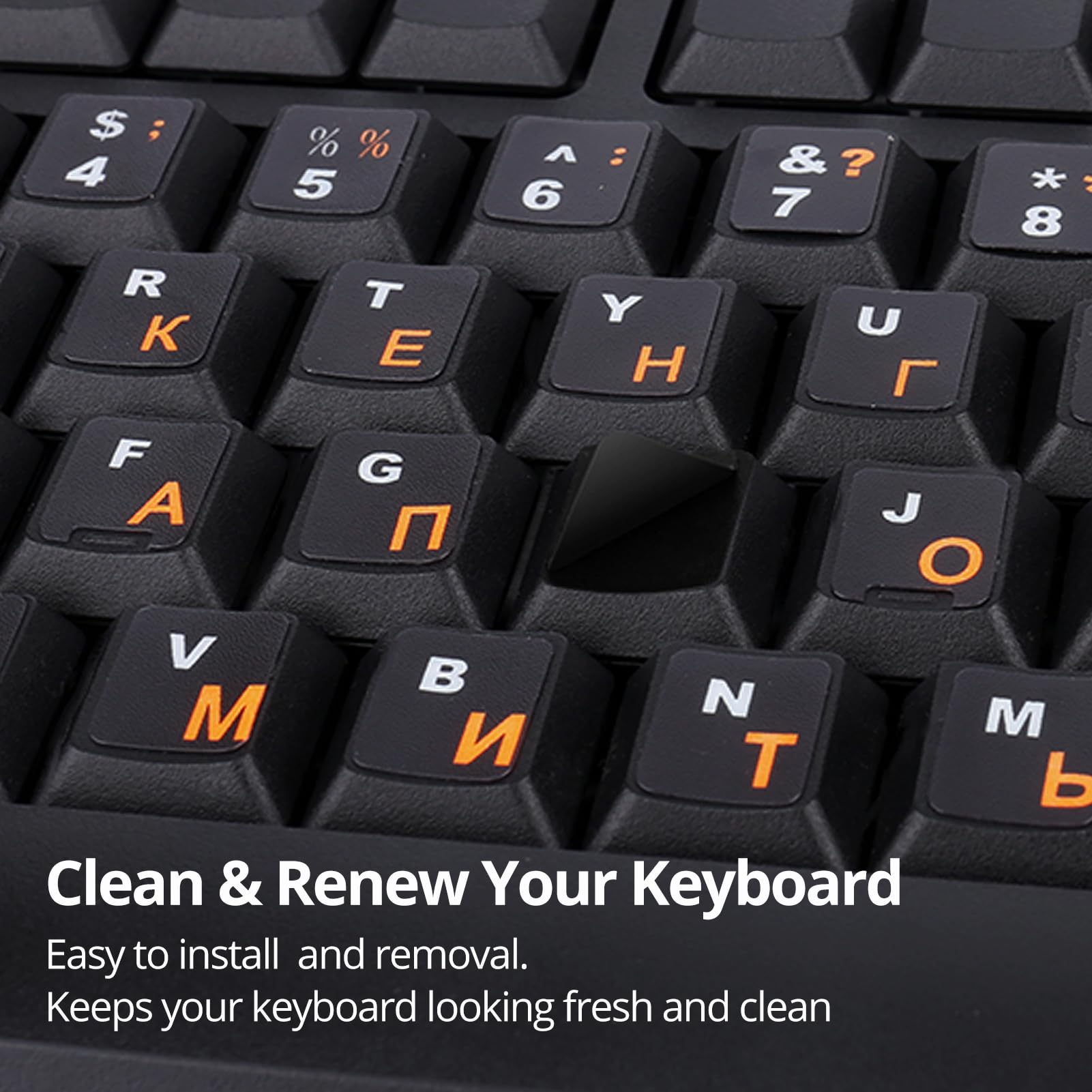 Russian Keyboard Stickers[5 In 1],Cyrillic Keyboard Letter Replacement Sticker Black Background With Orange Lettering,Russian En