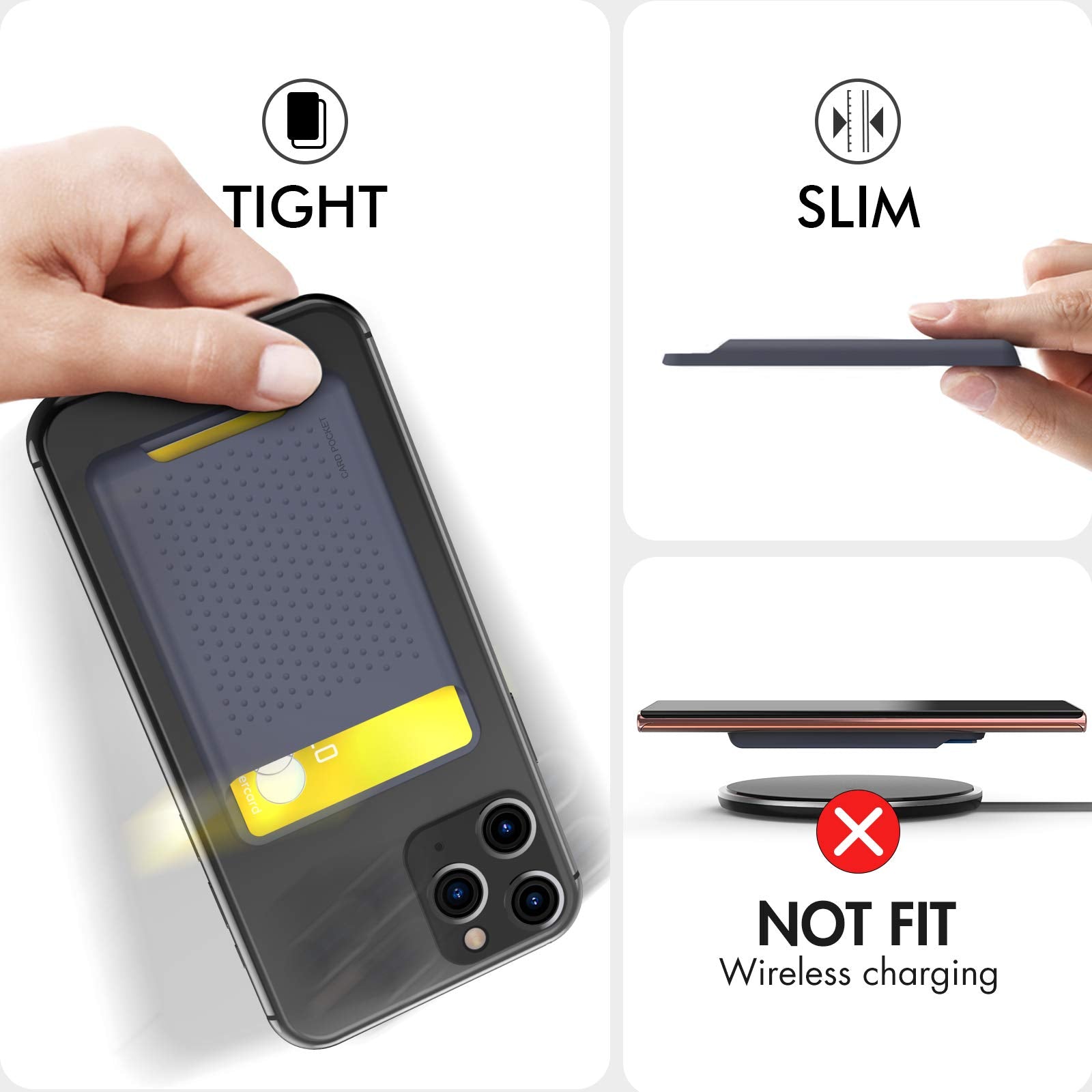 Ahastyle Phone Card Holder Stick On, Slim Phone Wallet Strong Adhesive Silicone Credit Card Pouch Sleeve Compatible With Iphone/