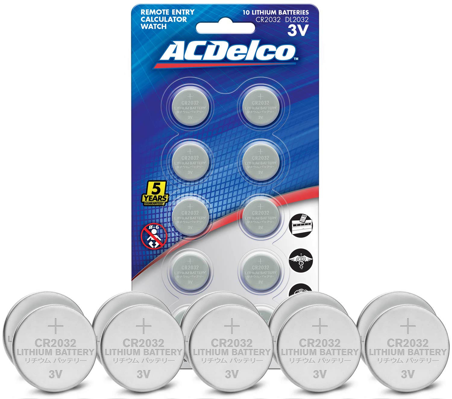 ACDelco 10-Count CR2032 Batteries, Lithium 3V Coin Cell Button Battery Pack for Watch and Small Electronics, 5 Year Shelf Life