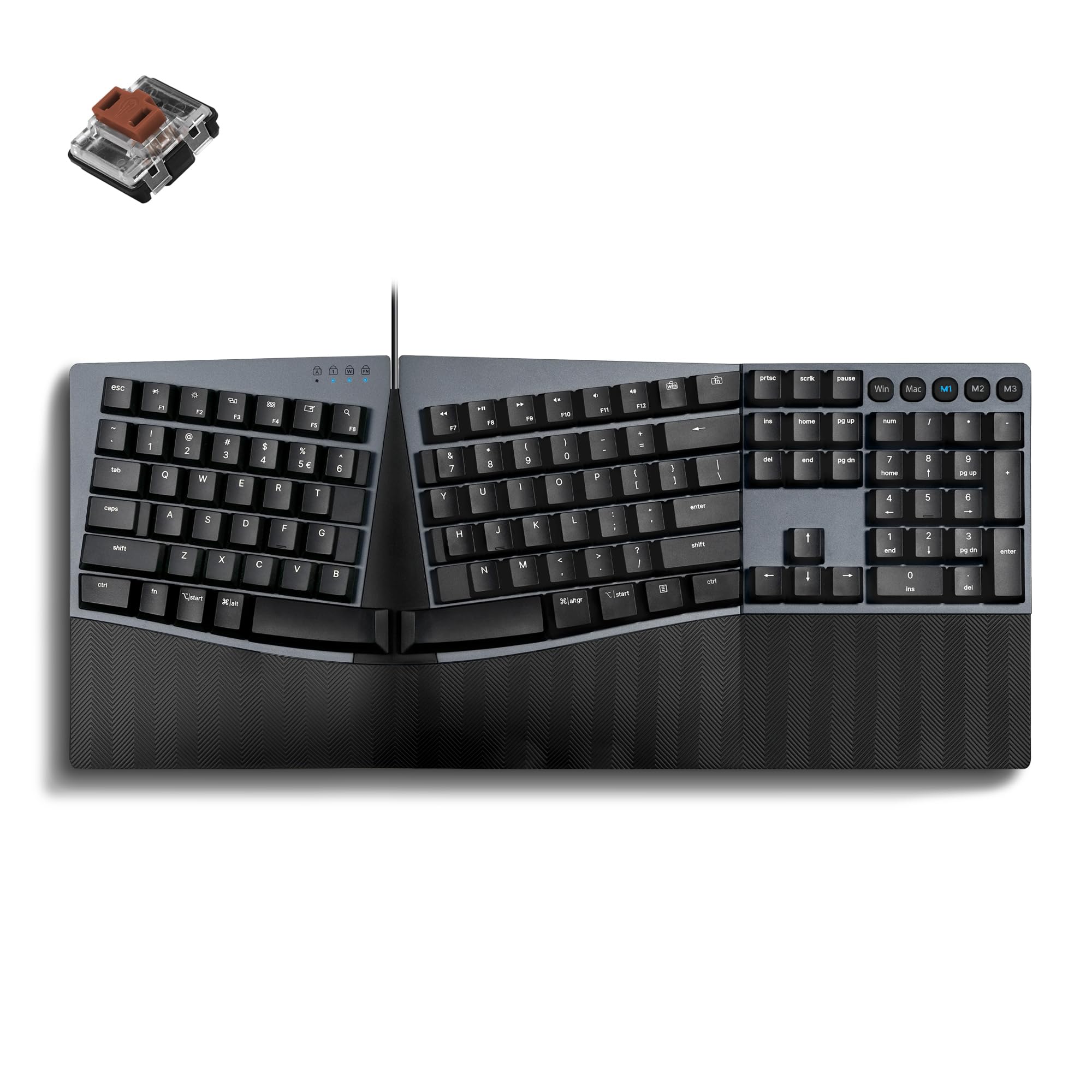 Perixx PERIBOARD-535BR [Firmware Updated] Wired Ergonomic Mechanical Keyboard - Full-Size - Low-Profile Brown Tactile Switches -