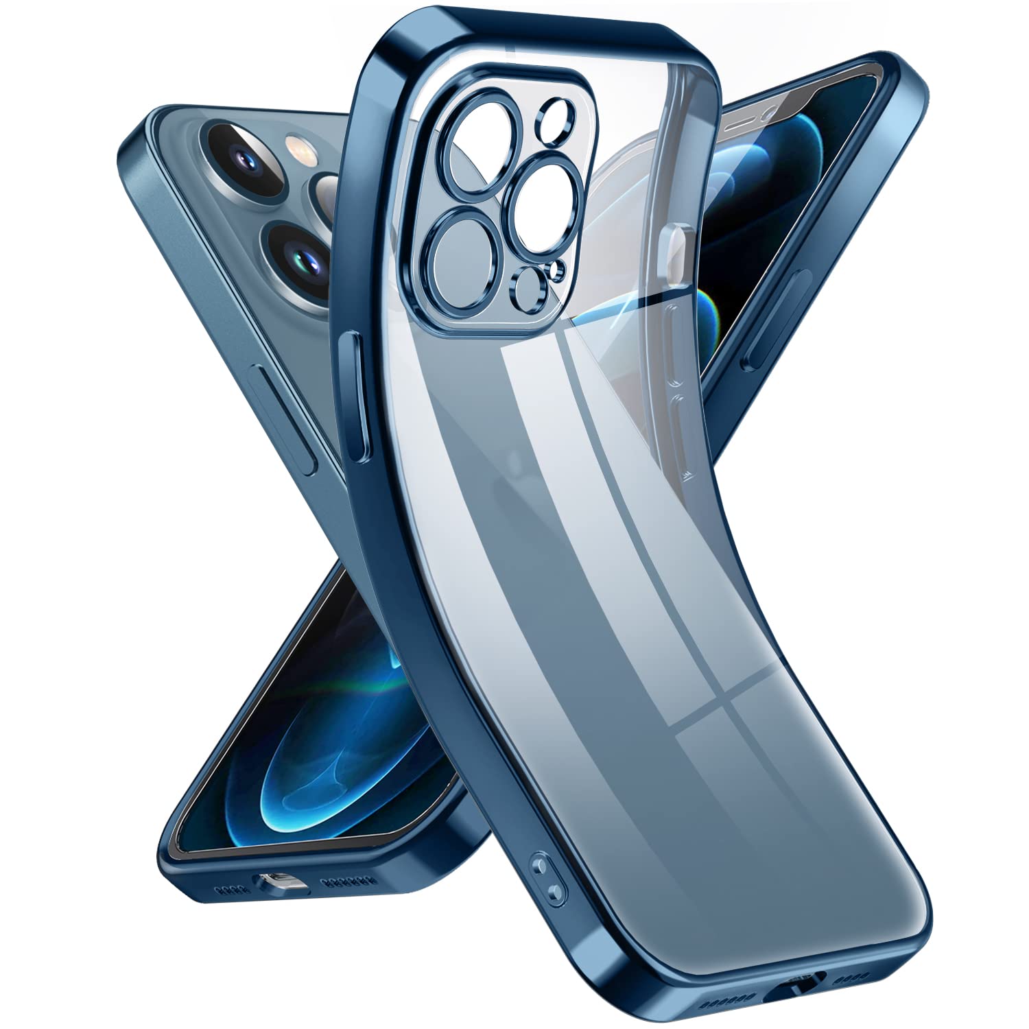 Supdeal Crystal Clear Shockproof Phone Case for iPhone 12 Pro Max Military Grade Drop Tested Silicone Blue