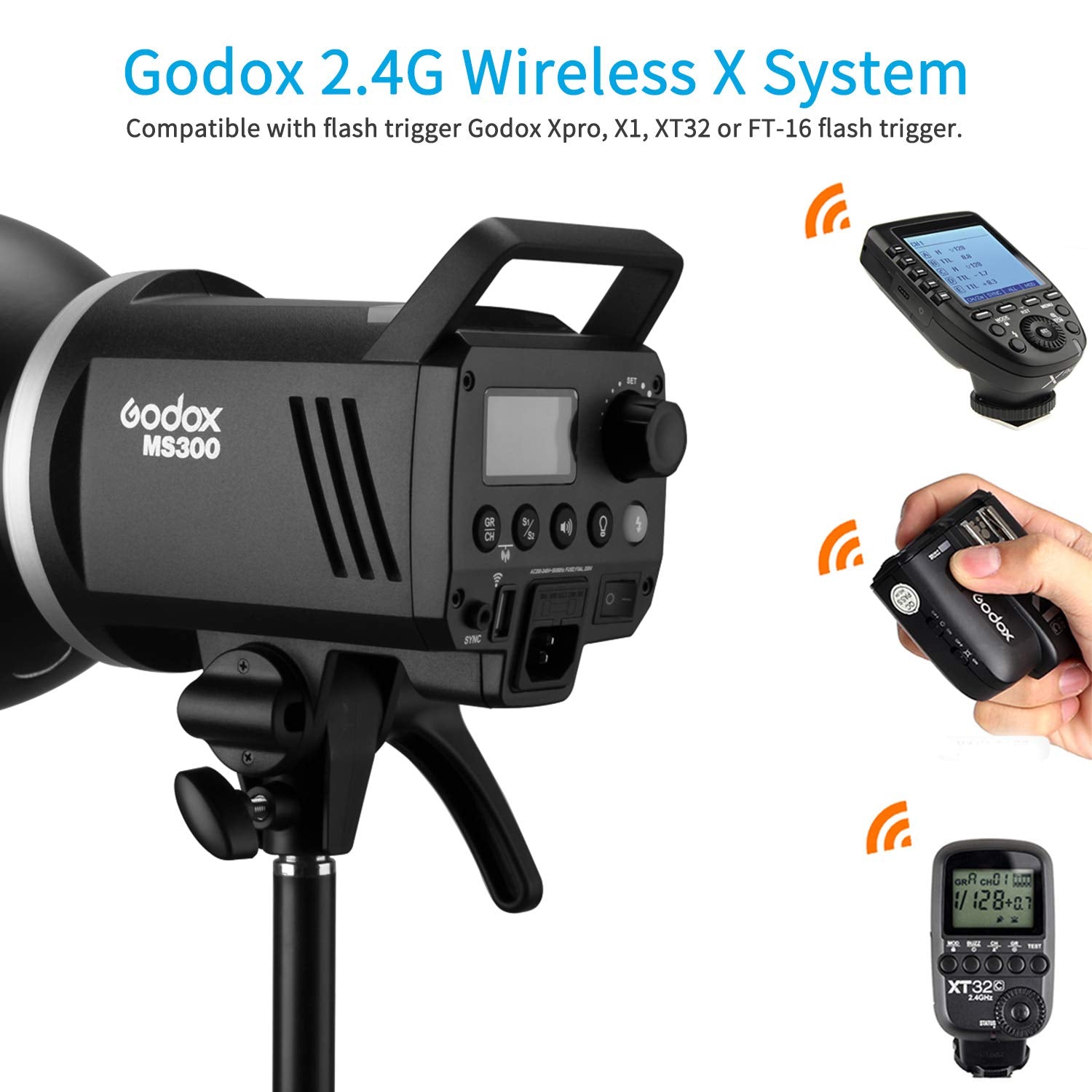 Godox Ms300 Compact 300W Studio Flash,Small And Portable 2.4G Wireless X System Gn58 5600K Monolight With Bowens Mount 150W Mode