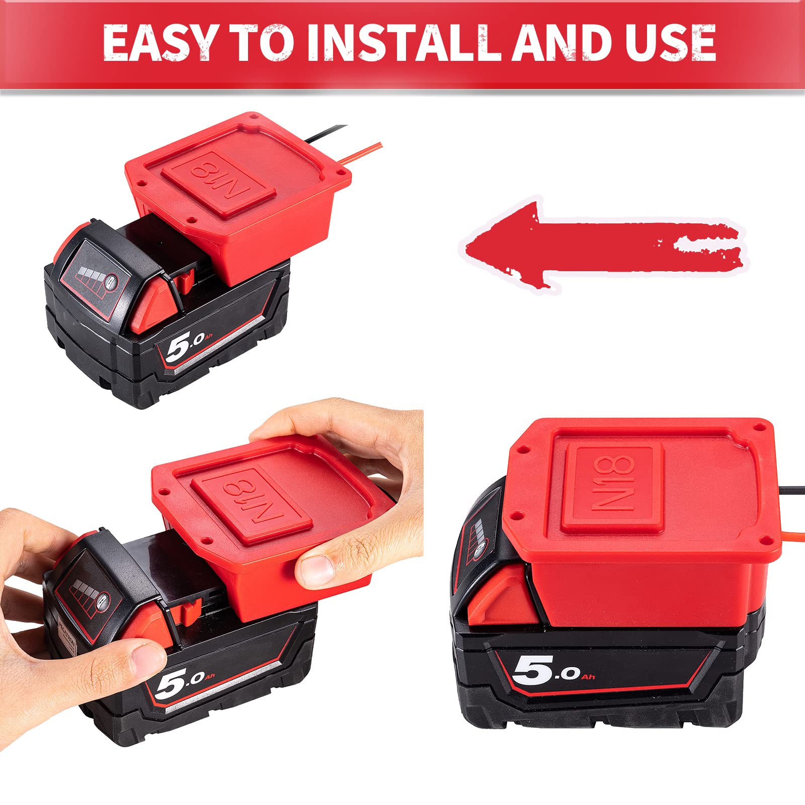 Power Wheel Adapter For Milwaukee 18V Lithium Battery Adapter With Fuse & Wire Terminal,14 Gauge Wire Power Convertor For Diy Rc