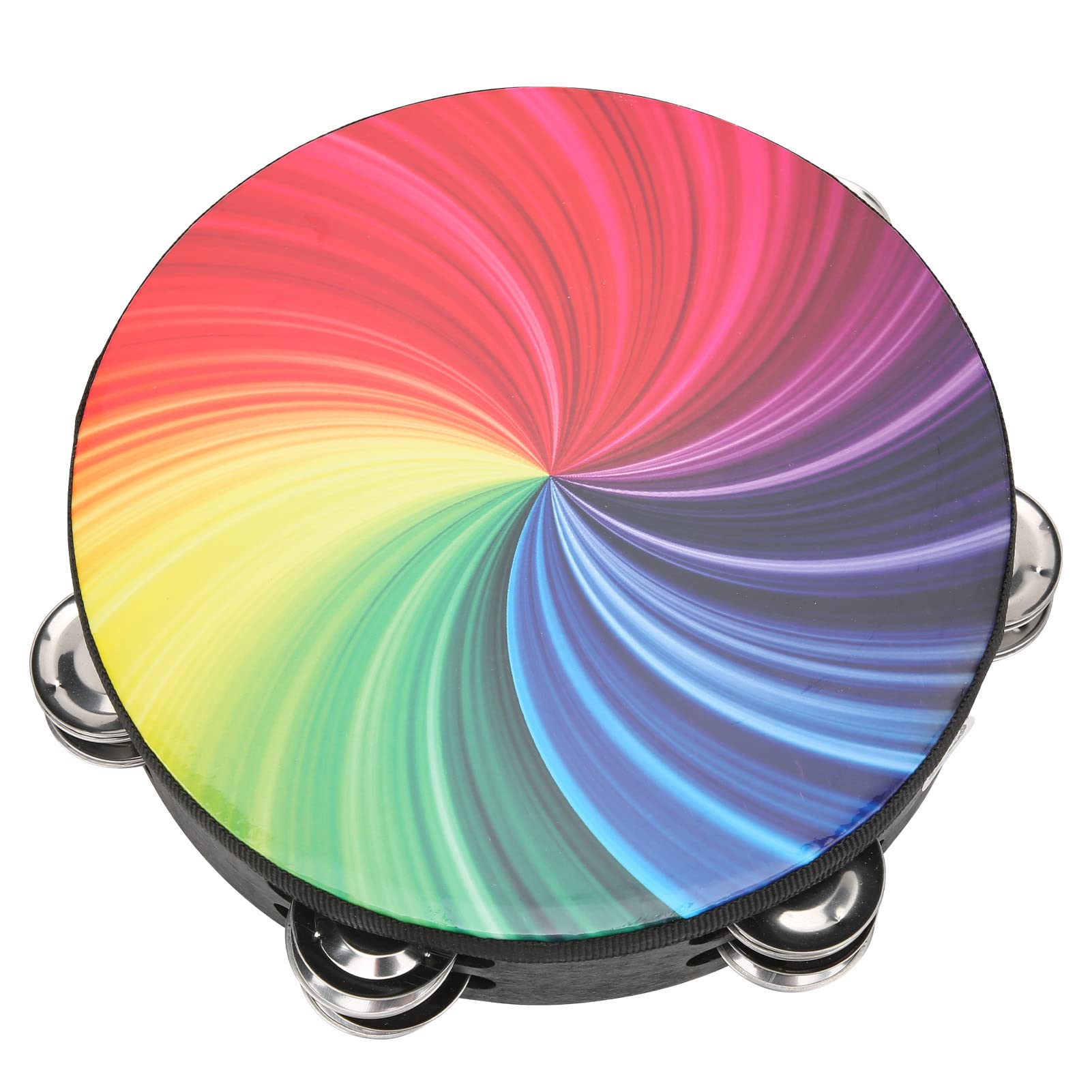 8in Hand Drum, Bell Tambourine Colorful Crisp Sound with Double Row Bells for Rhythm Training for Children(color)