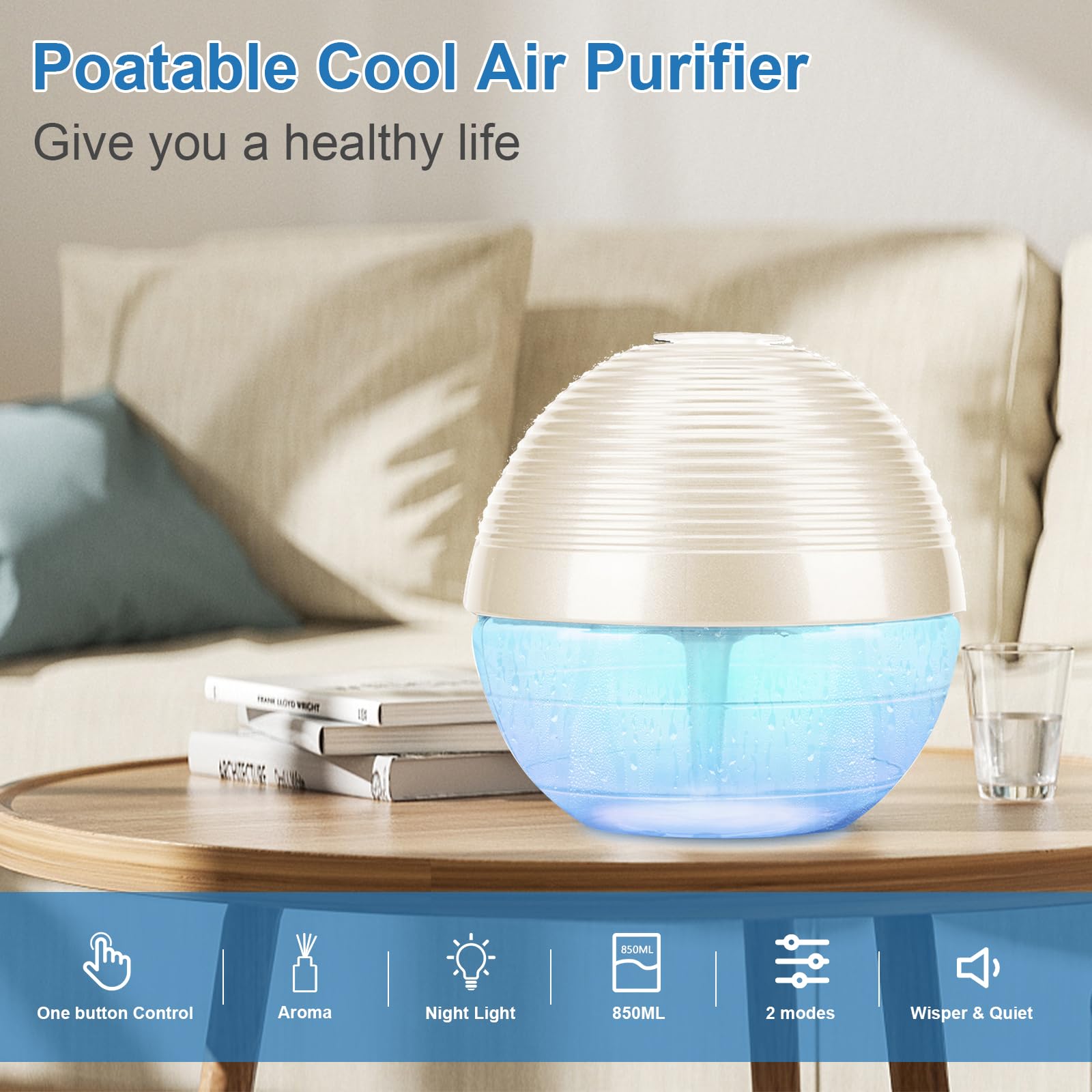 Ap Airpleasure Water Based Purifier Air Washer, Air Revitalizer & Freshener, Air Fresher With 6 Colorful Lights For Rooms (White