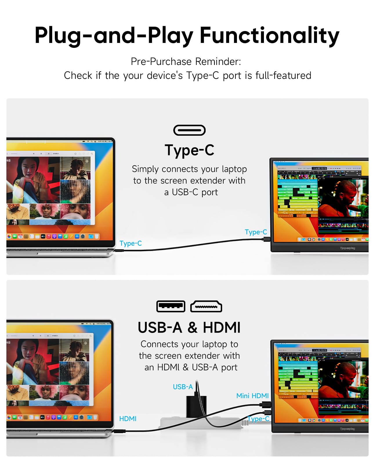 Dopesplay 15.6" FHD 1080P Ultra-Slim Portable Monitor with Kickstand Black