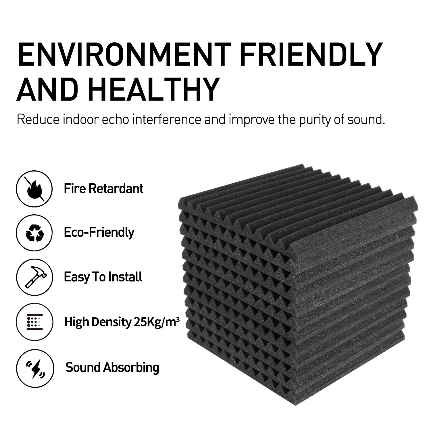 Focusound 52 Pack Acoustic Foam Panels 1'' X 12'' X 12'' Sound Proof Foam Panles Soundproofing Noise Cancelling Wedge Panels For
